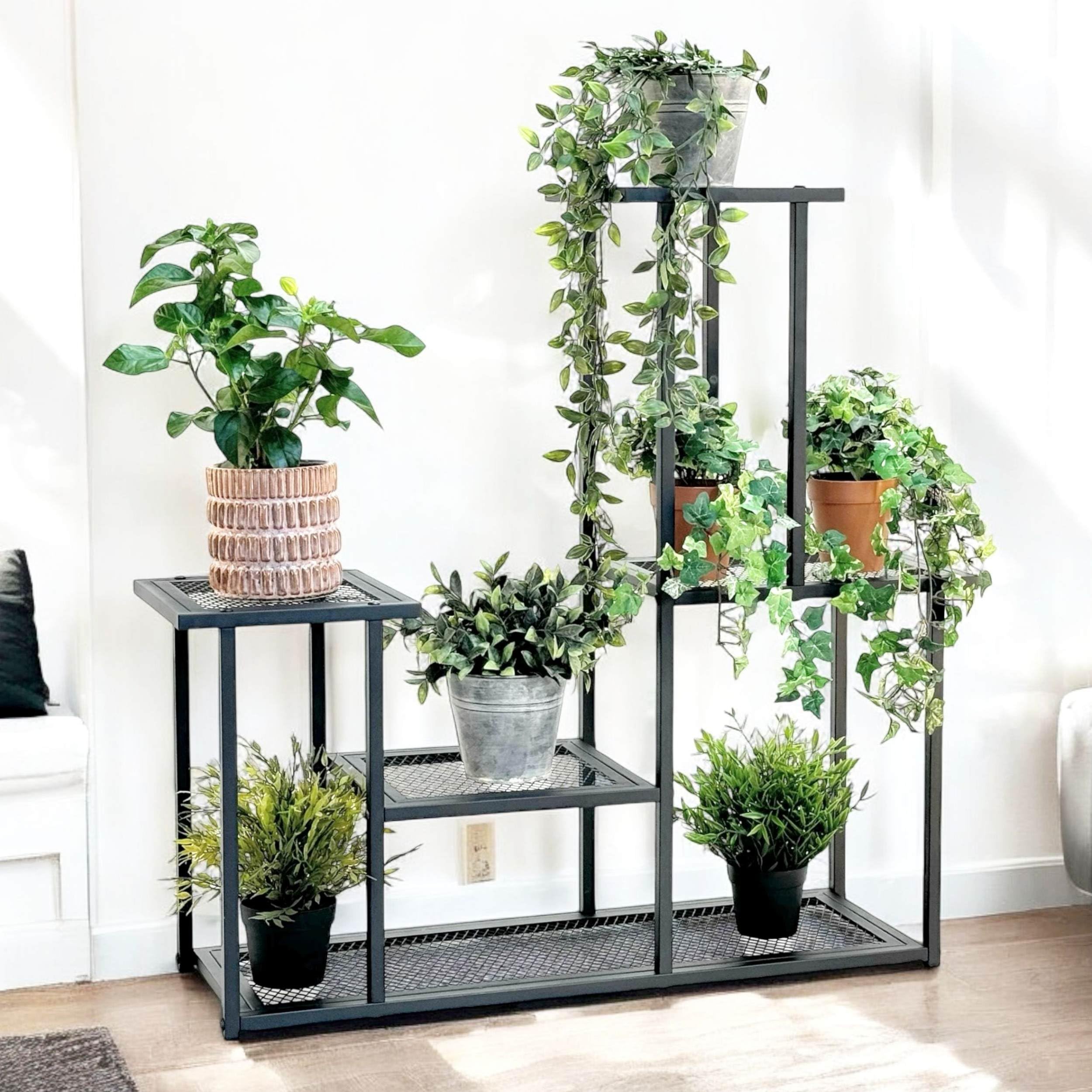 DanDiBo Blumentreppe Indoor Metall Schwarz 4 Ebenen 96579 Blumenständer Modern Pflanzentreppe Design Pflanzenregal