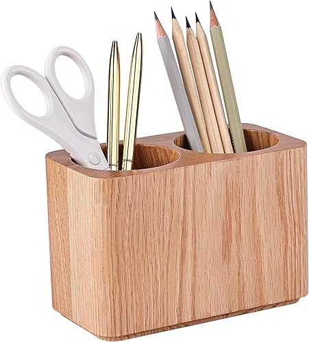 Soporte para bolígrafo y lápices de madera maciza de roble para escritorio, organizador de papelería de oficina, soporte para vasos de mesa, soporte