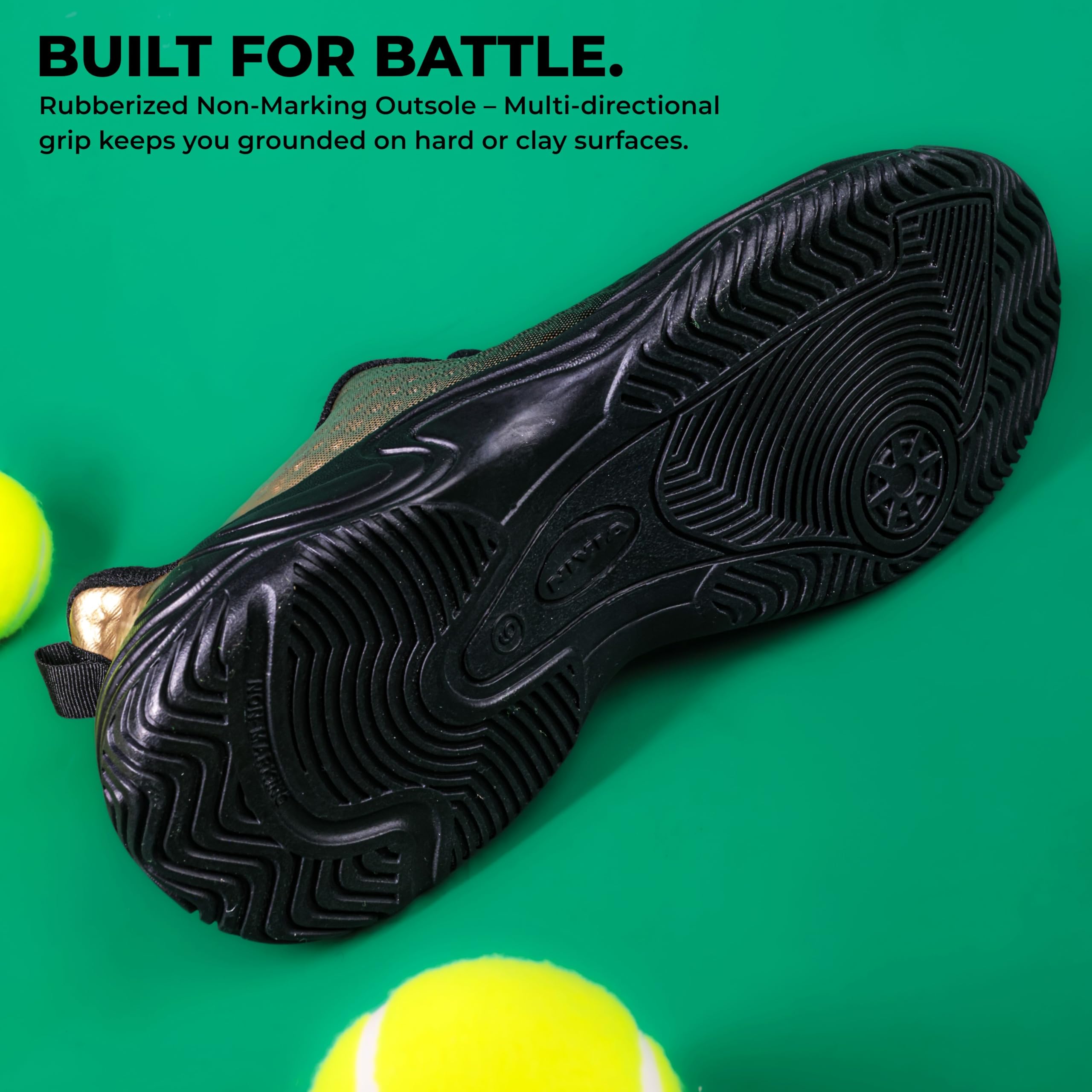 Nivia Power Smash Tennis Shoes for Men | Unleash Your Full Court Potential | Tennis Court Shoes | Sports Shoes for Men | Ideal for Tennis, Pickleball, and Court Sports | (Black/Bronze) | UK04 1