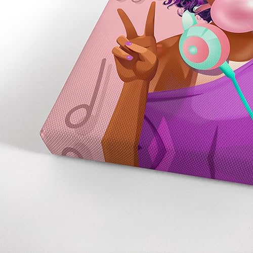 Miniatura 3 de SmileArtDesign Arte de pared afroamericano, arte de pared de niña negra, chica bonita afroamericana, goma de mascar rosa, impresión afroamericana