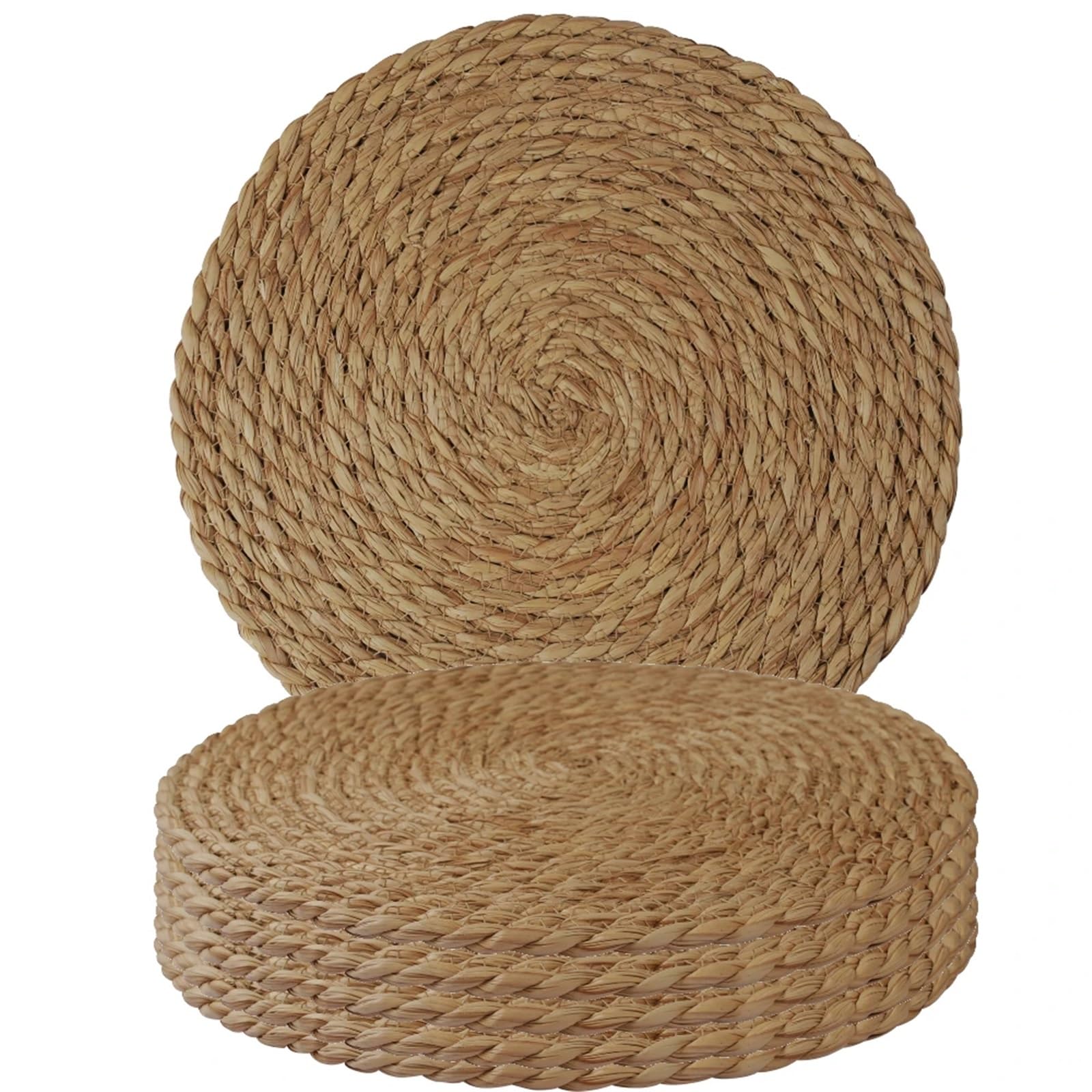 Woven Placemats 6PC/Set Pot Mats Handwoven Rattan Placemats Round Heat Insulation Woven Table For Dining Home Wedding Decor(D)