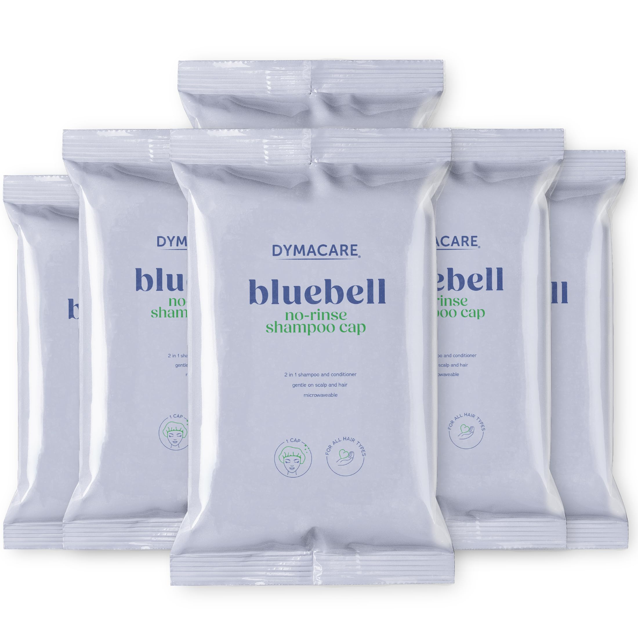 DYMACARE Bluebell No Rinse Shampoo Cap | Rinse Free Shower Cap that Shampoos & Conditions | PH Balanced Waterless Hair Wash | 6 Caps