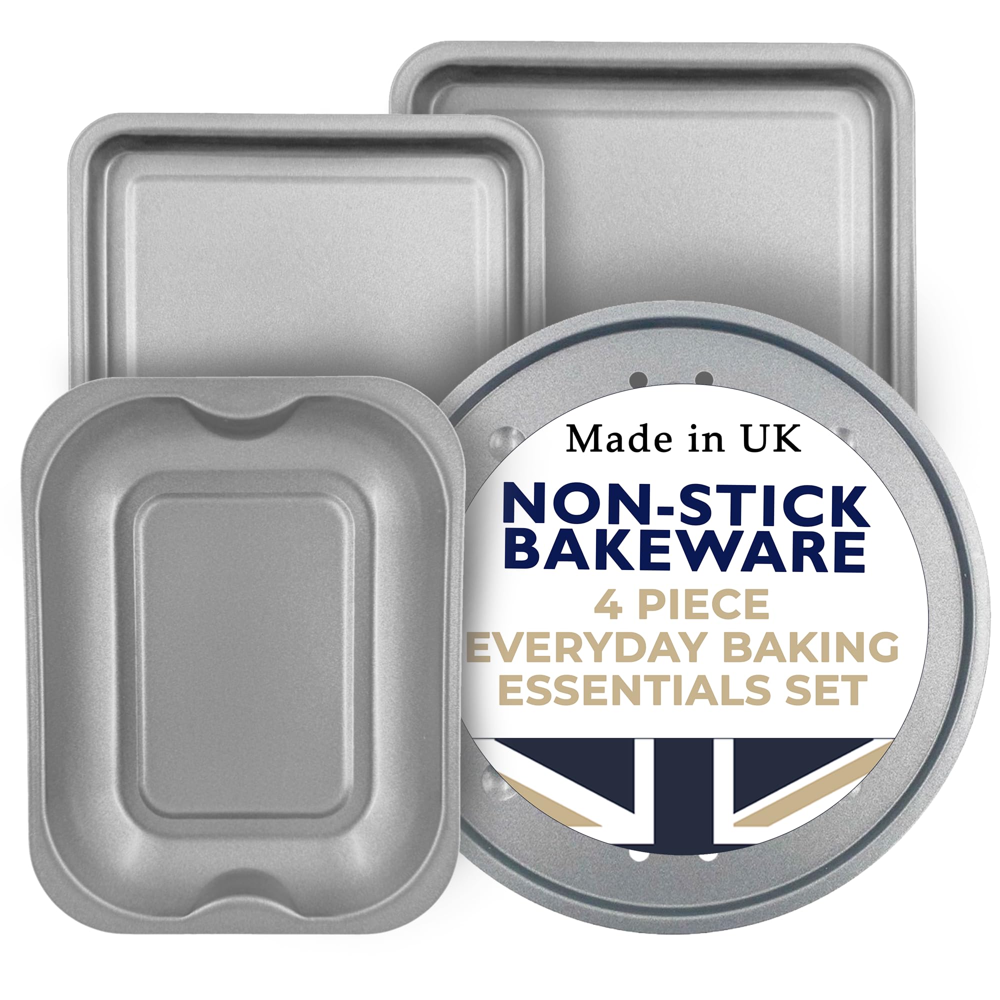 Chabrias Ltd Premium Non Stick Bakeware Set – Airfryer Safe Dishwasher Safe, BPA and PFOA Free Ideal for Baking, Roasting, Grilling UK Made Great for Students Gift Set (4)