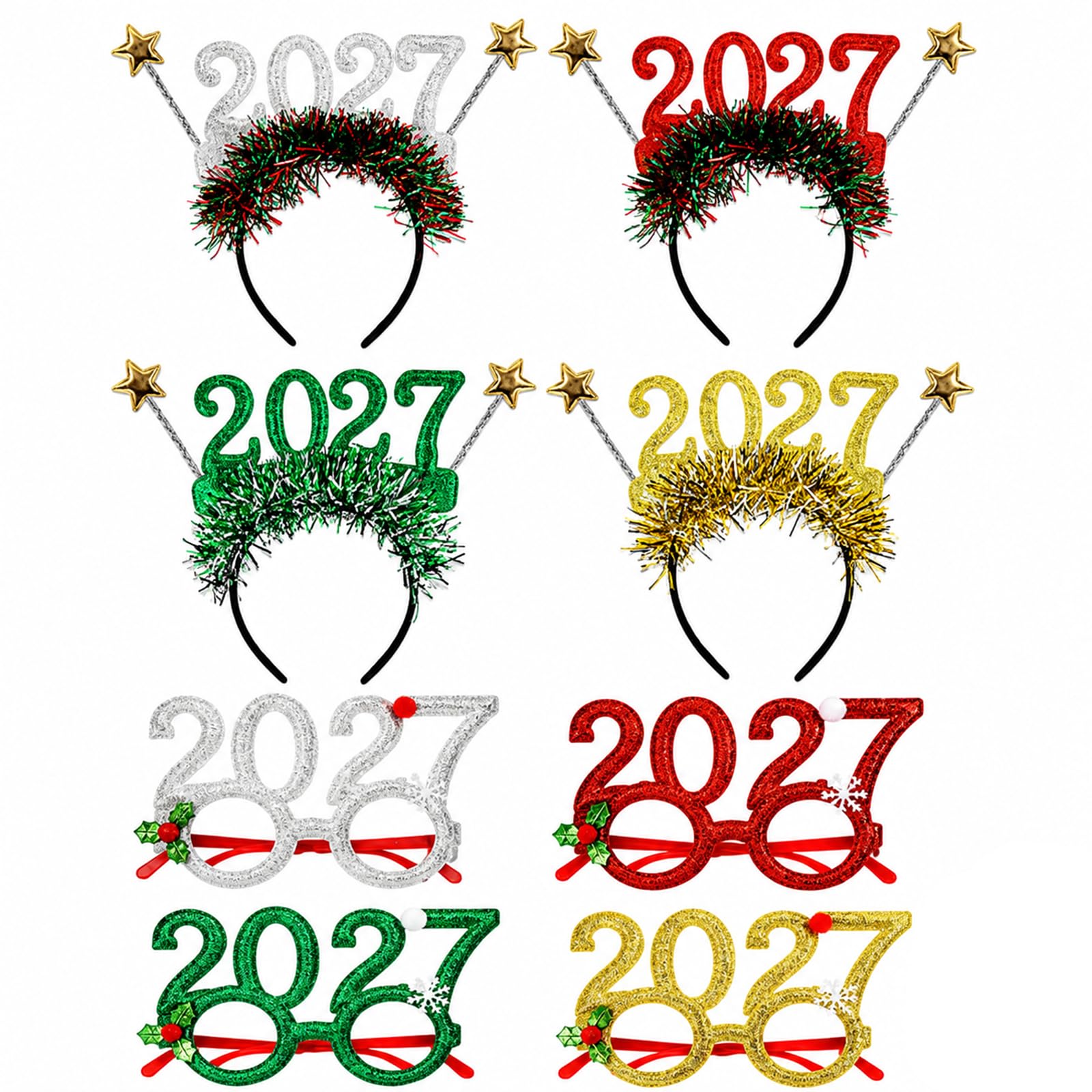 Happy New Year Headband, 8 PCS Glasses & Headbands Set, 2027 Party Props