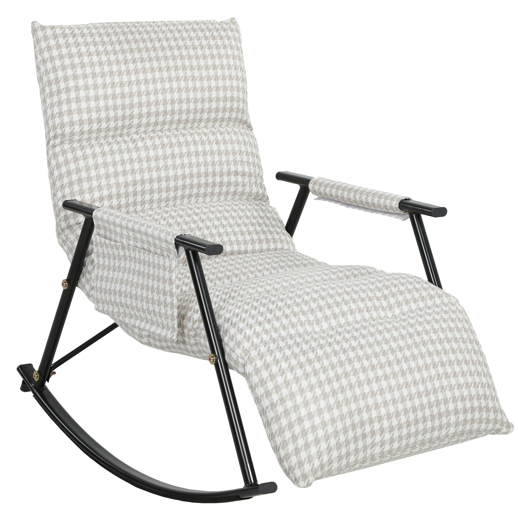 HOMCOM Silla Mecedora con Respaldo y Reposapiés Ajustables, Mecedora Sillón Balancín 105°, Tapizada en Lino, con Bolsillo Lateral y Marco de Metal, Carga 120 kg, para Dormitorio, Salón, Gris y Blanco