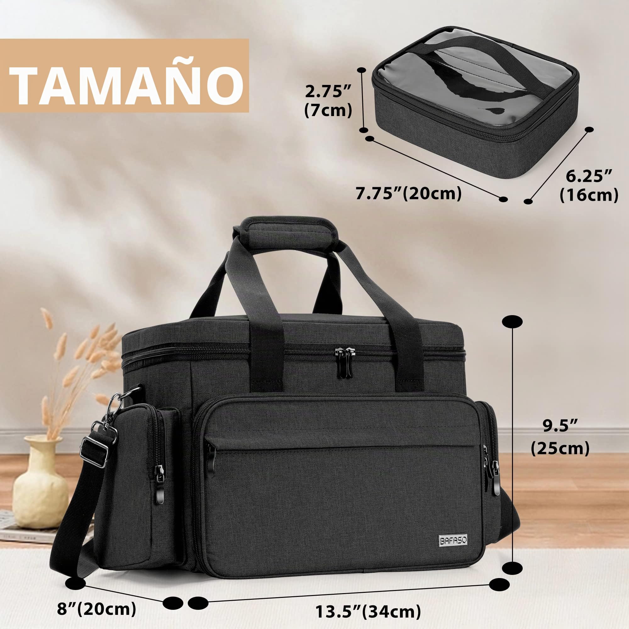 BAFASO Bolsa de Maquillaje de Viaje Grande con 3 Bolsas Interiores Extraíbles y Divisores, Bolsa de Cosméticos Multifunción para Guardar Artículos de Maquillaje y Cabello (Pendiente de Patente), Negro