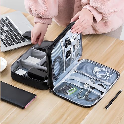 Miniatura 3 de Funda organizadora de cables  Bolsa de almacenamiento de viaje de doble capa para accesorios tecnológicos, electrónica, cargadores, cables, laptop y