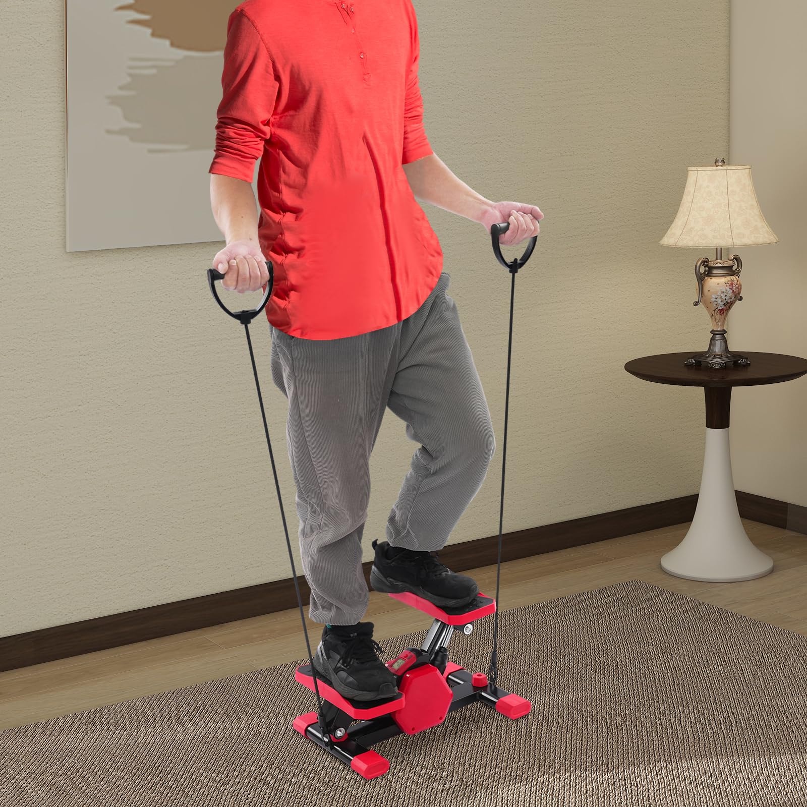 Mini stepper pour mouvements latéraux et verticaux, stepper portable avec corde de traction et écran LCD, appareil de fitness à domicile pour entraîner les fesses, les jambes, les cuisses et les bras