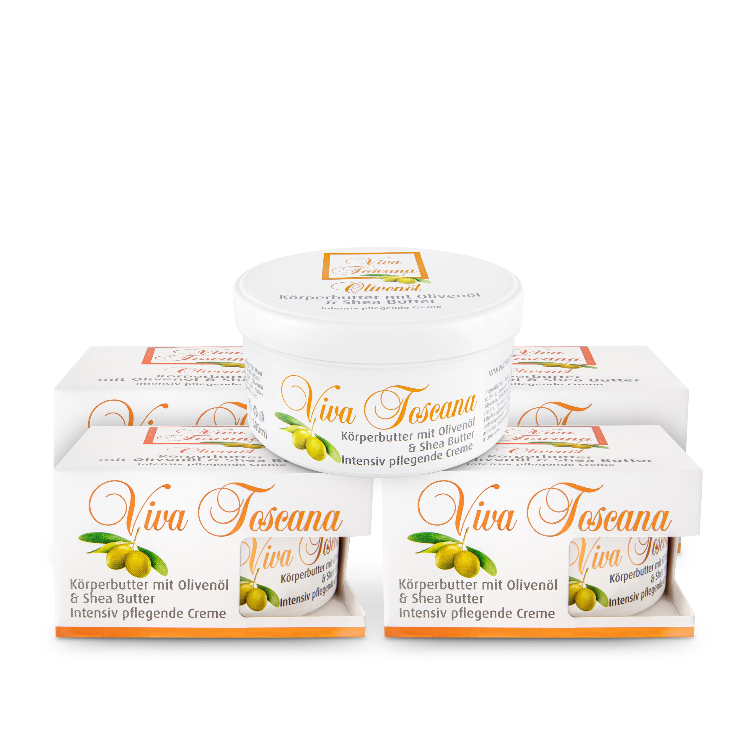 Körperbutter mit Olivenöl & Shea Butter | 300ml | Body Butter für trockene Haut | 48h Feuchtigkeit | nicht fettend | Made in Europe | 5er Set
