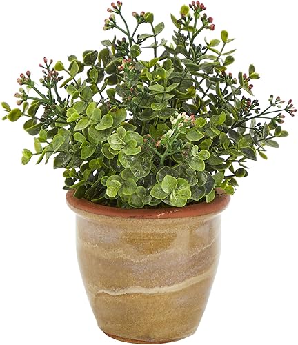 Miniatura 1 de Nearly Natural Planta artificial suculenta de eucalipto y sedum de 10 pulgadas en maceta de cerámica