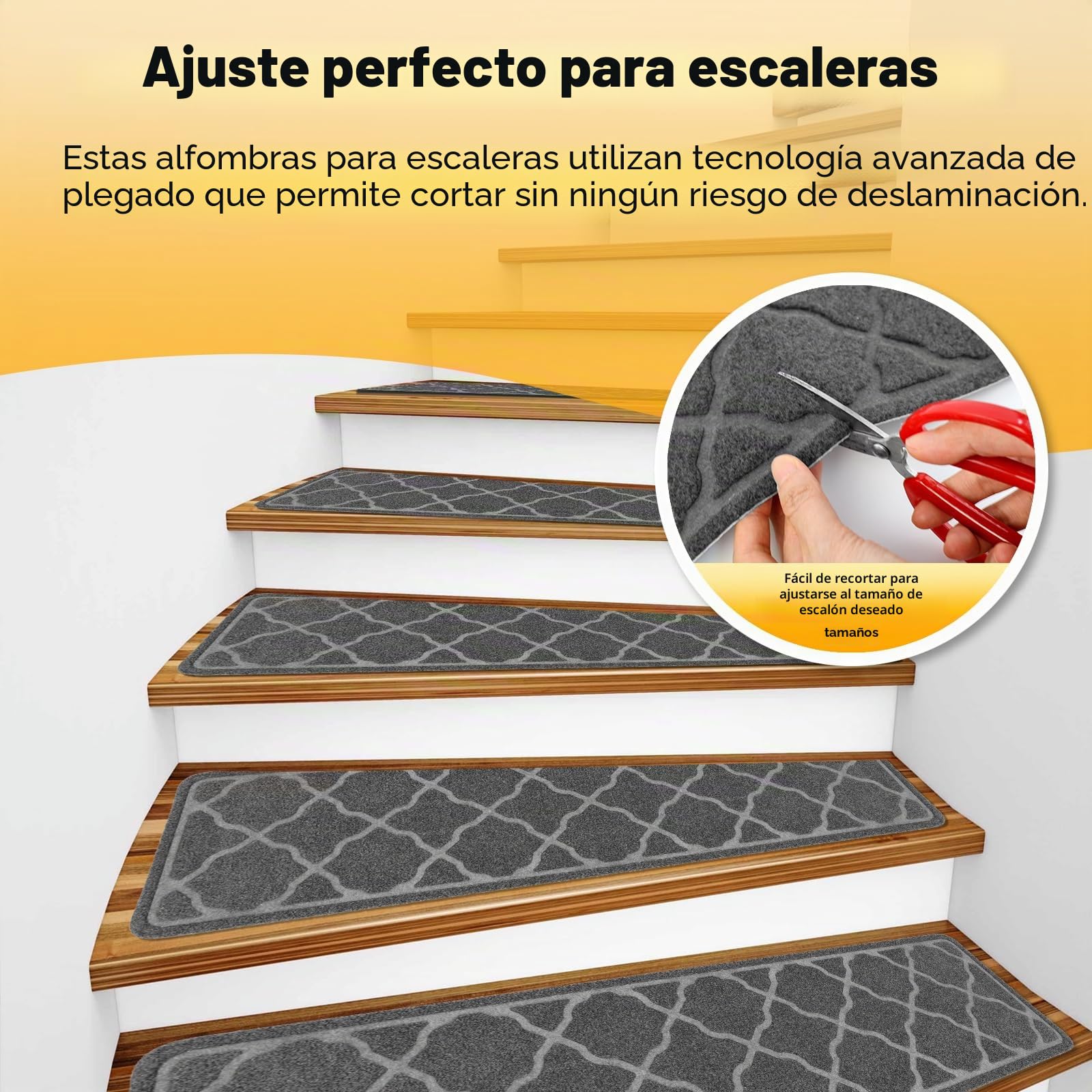 Daletu Peldaños de Escalera Antideslizantes de 76x20 cm (15 Unidades), alfombras de Interior Lavables a máquina, Reutilizables, con Base de TPR Antideslizante para niños, Ancianos y Perros.