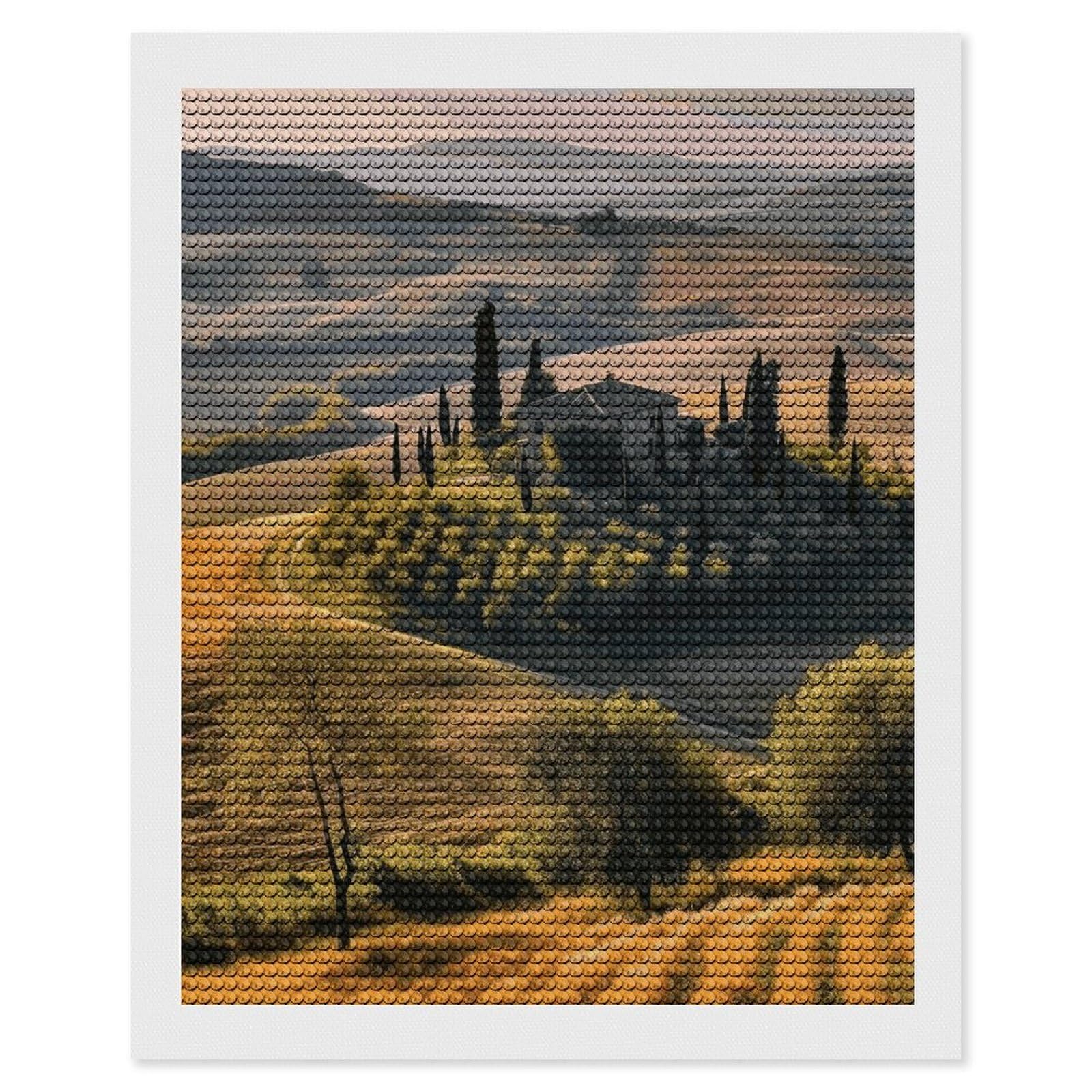 DWVTSLH Tuscany Landscape Tree Scenery Farm Diamond Painting Kits for Adults, Personalized Diamond Photo Art Full Drill, DIY 5D Diamond Art Painting Kits for Beginners, Home Wall Decor 16"x20"