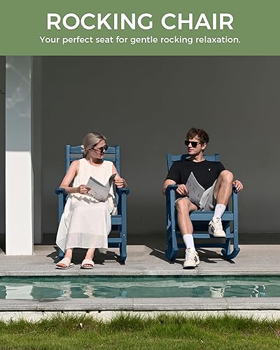 Miniatura 7 de Oversized Rocking Chair Outdoor, High Back Porch Rocker Chair, HDPE All Weather Resistant Rocking Chairs for Patio, 380lbs Weight Capacity, Navy Blue
