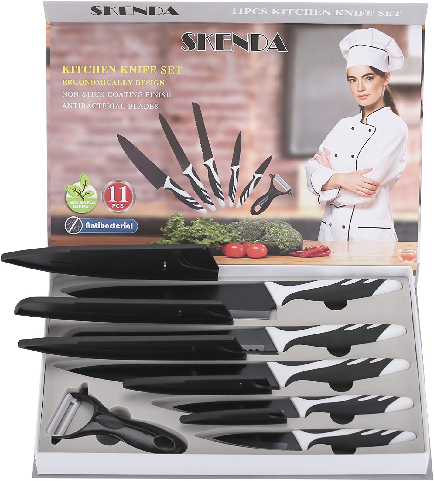 Black Kitchen Knife Set With Covers 5 Professional Miracle Blade Knives Kitchen Set Includes Peller Chef, Bread, Carving, Paring, Utility All Sharp Knifes Kitchen Ready for cooking. Drawer Knife Set