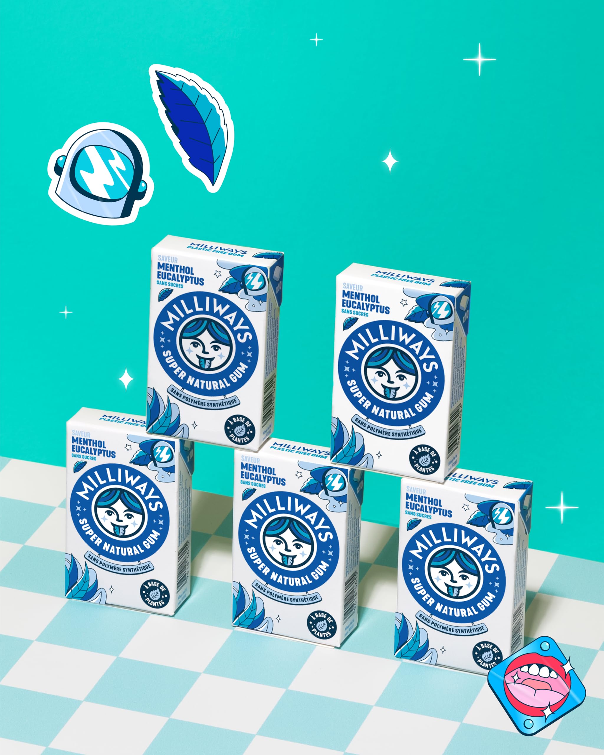 MILLIWAYS - Chewing gum sans sucres avec édulcorants et arôme naturel au goût de menthol eucalyptus 10 boîtes de 30 dragées de 60g- À base de plantes - Avec du Xylitol - Sans aspartame