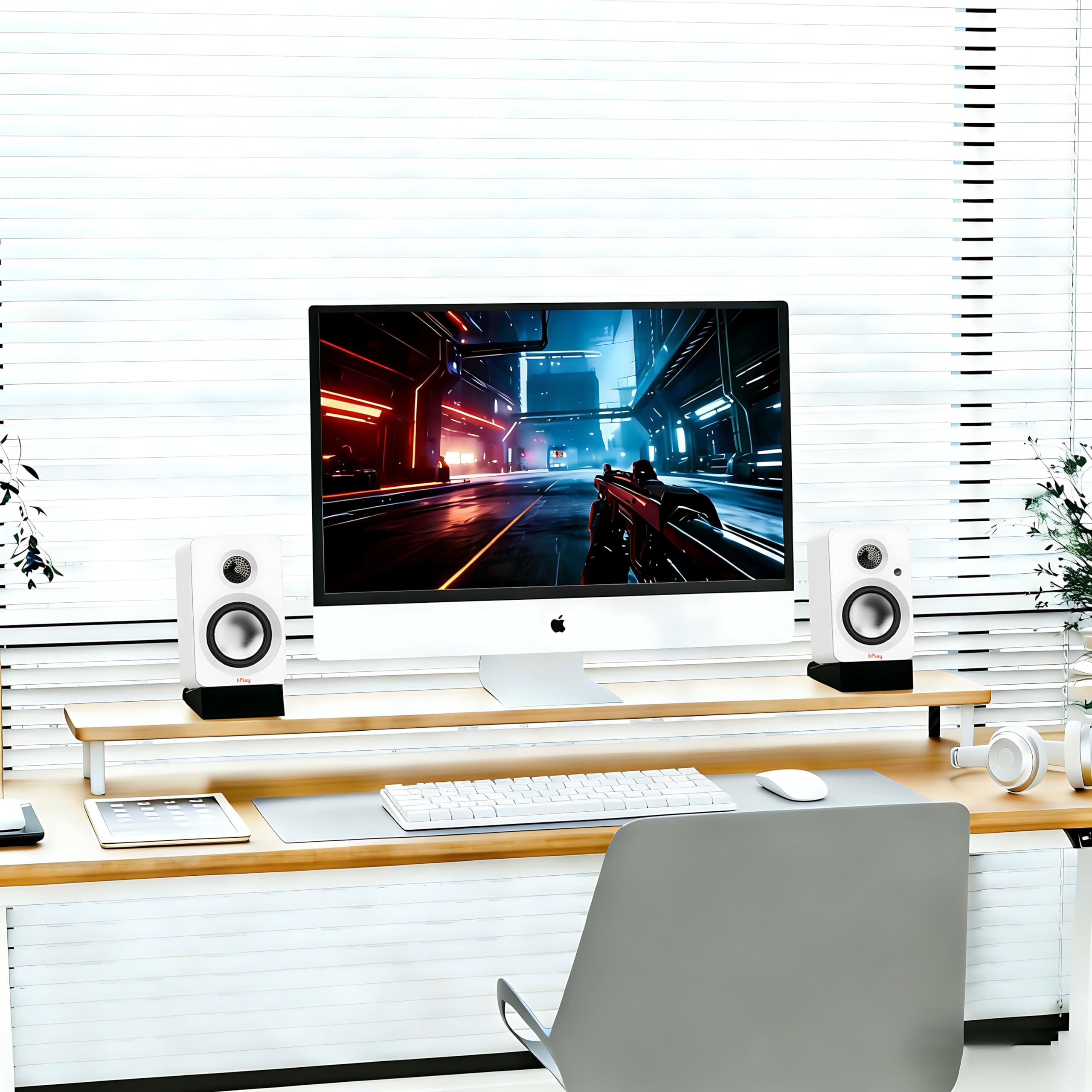hPlay BS32W altoparlante attivo, altoparlante PC da 60W RMS con Bluetooth 5.3, USB-C Plug & Play con scheda audio, uscita subwoofer, telecomando e design compatto per giocatori e amanti della musica