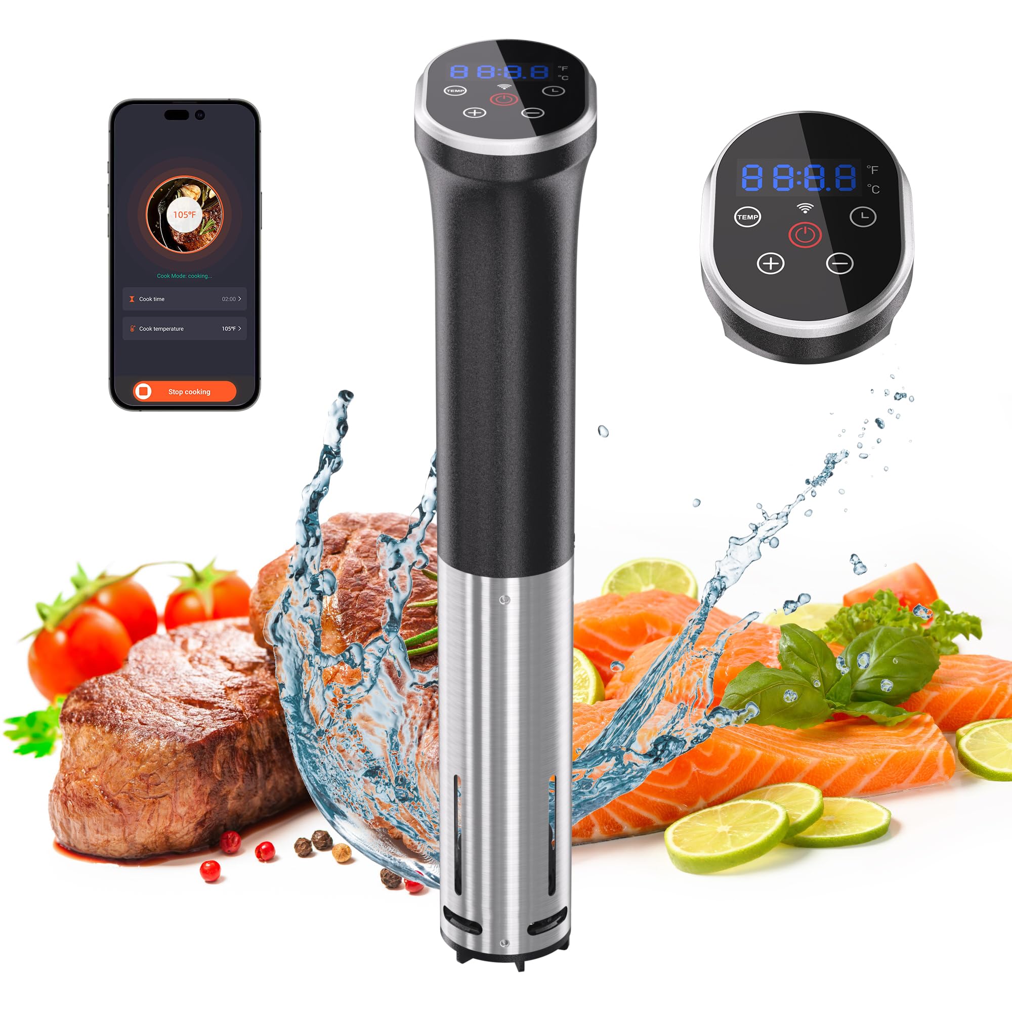 WIFI Sous Vide Cooker, Sous Vide Machine 1100W, Ultra-quiet, Fast-Heating Immersion Circulator with Recipes (App Included), Accurate Temperature, Digital Timer, IPX7 Waterproof