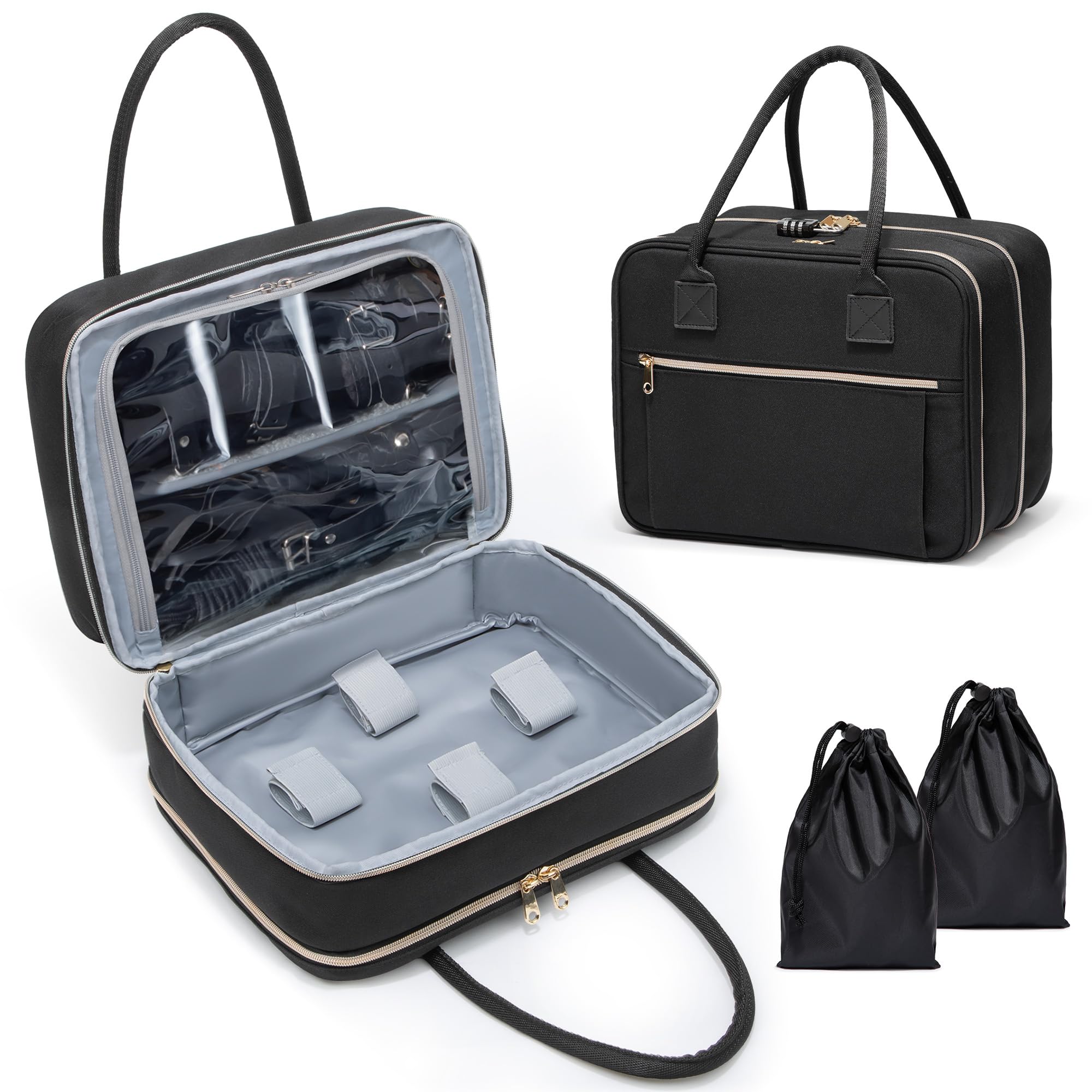 Damero Étui de Transport pour Jeux pour Adultes avec 2 Sacs à Cordon | Rangement pour Accessoires Intimes avec Séparateurs Amovibles, Étui de Voyage Discret pour Lubrifiant, Entraves, Accessoires
