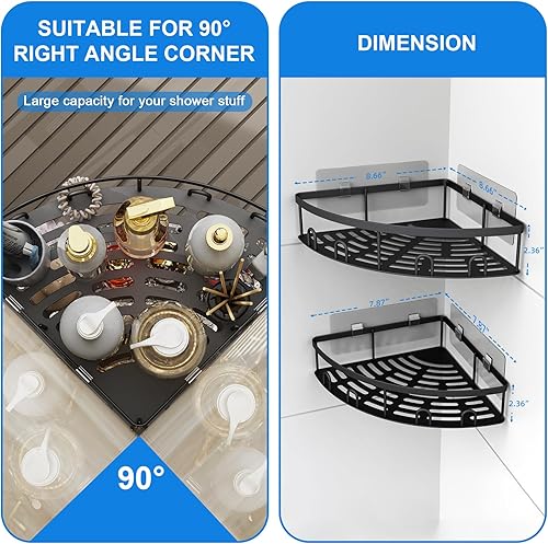 Miniatura 7 de Organizador de esquina para ducha, paquete de 2 estantes organizadores adhesivos para baño, ducha, sin perforaciones, a prueba de óxido, para montar