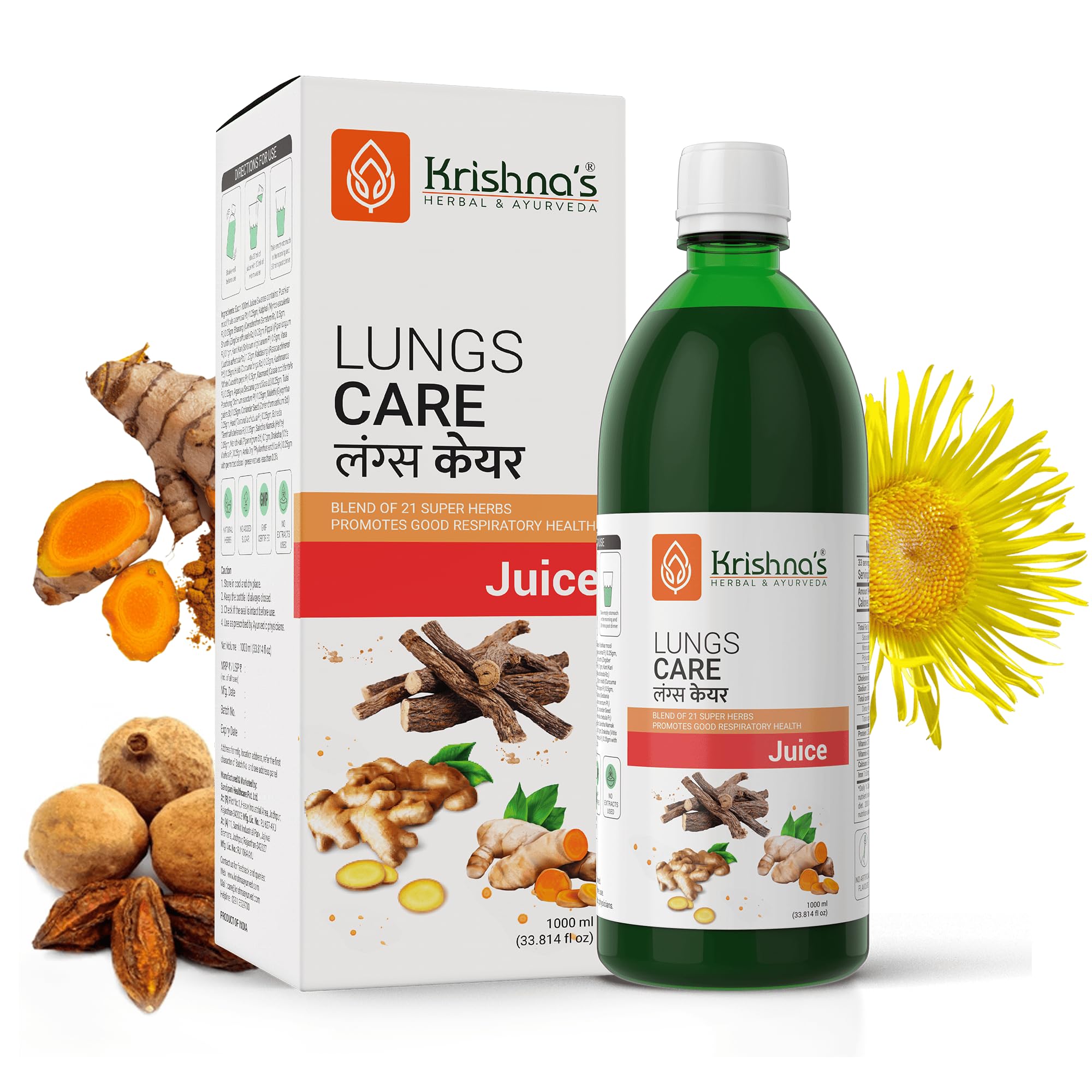 KRISHNA'S HERBAL & AYURVEDA Lungs Care Juice 1000 Ml | Lungs Cleaner For Detoxification And Supports Respiratory System