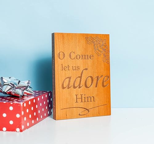 Miniatura 4 de Carol's Inspirations Letrero con texto en inglés O Come Let Us Adore Heil  Decoraciones navideñas rústicas de madera para decoración de casa de