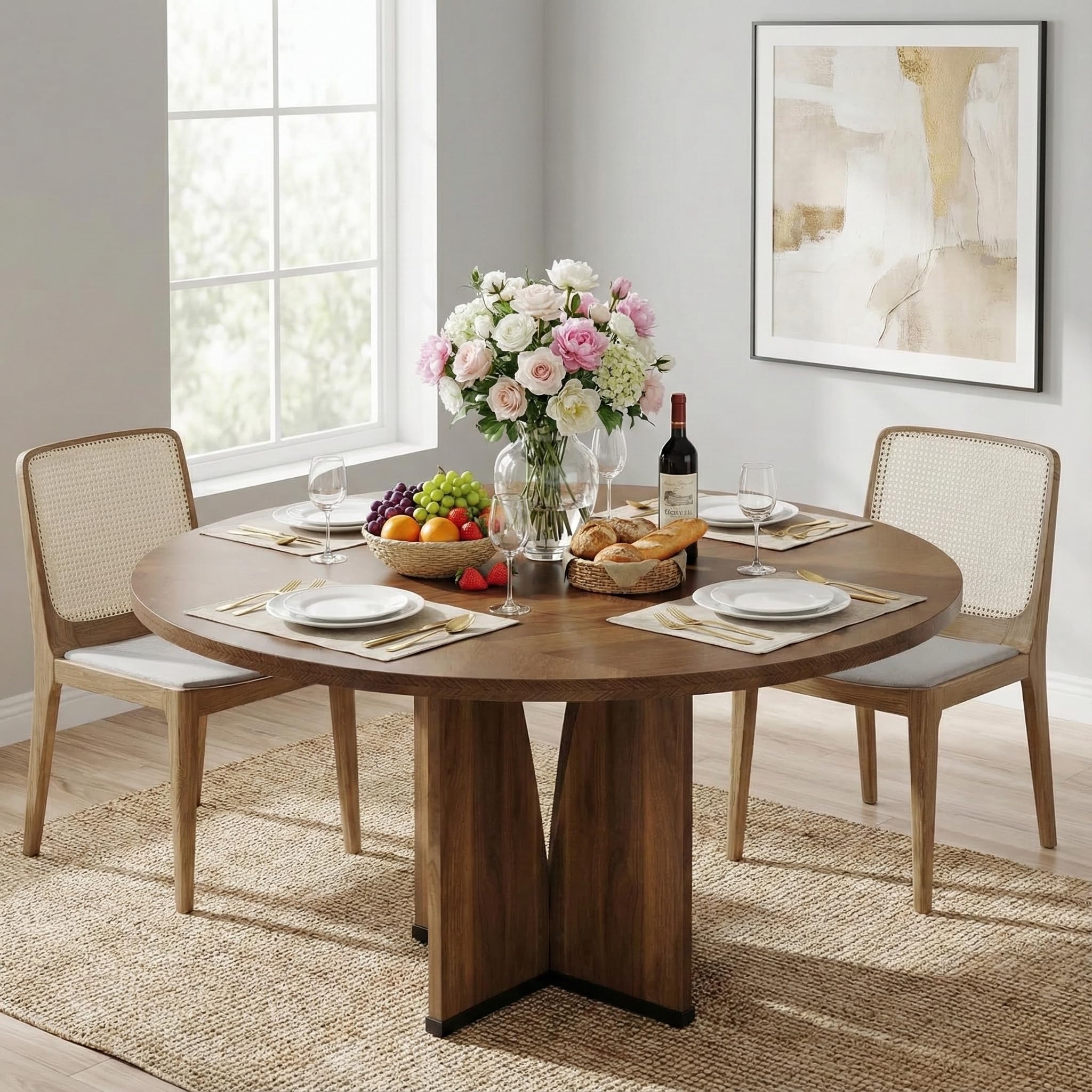 Lailang 100cm Tavolo da Pranzo, Tavolo Rotondo, Tavolo Cucina Salvaspazio, Tavolo In Legno, Tavolo Moderno, 100 x 100 x 76 cm, Marrone