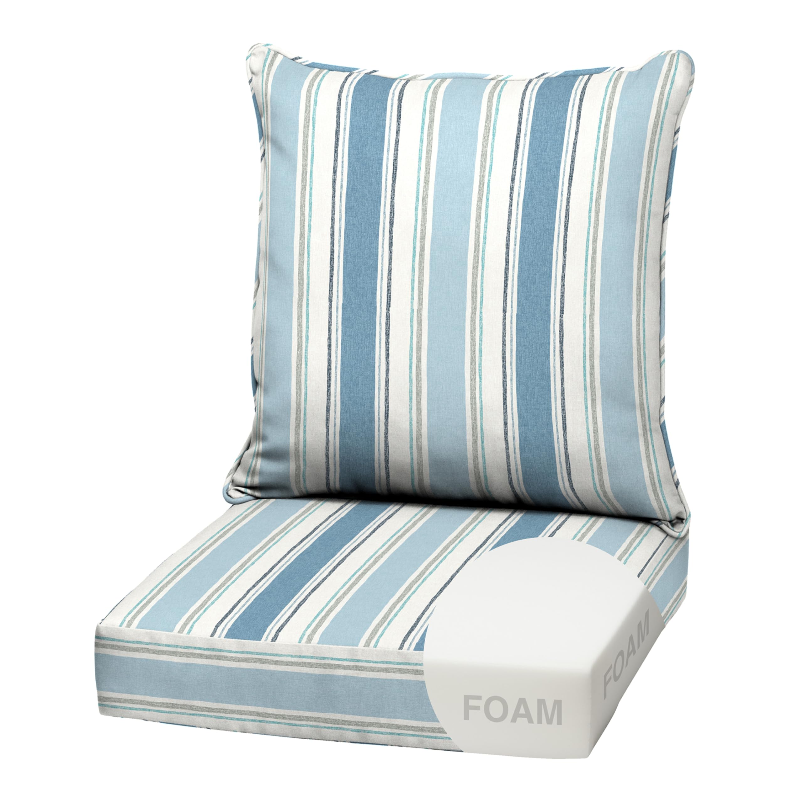 Arden Outdoor Deep Seat Cushion Set, Foam, 22x24, French Blue Stripe