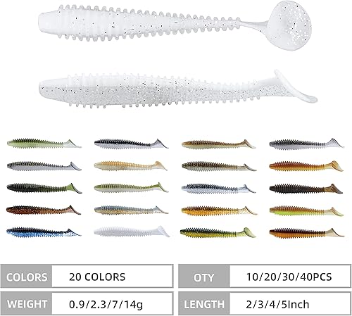 Miniatura 4 de RUNCL Swimbaits - Paleta de 10203040 unidades, cola de paleta de 5432 pulgadas, señuelo suave para lubina de trucha, cebo de plástico duradero para
