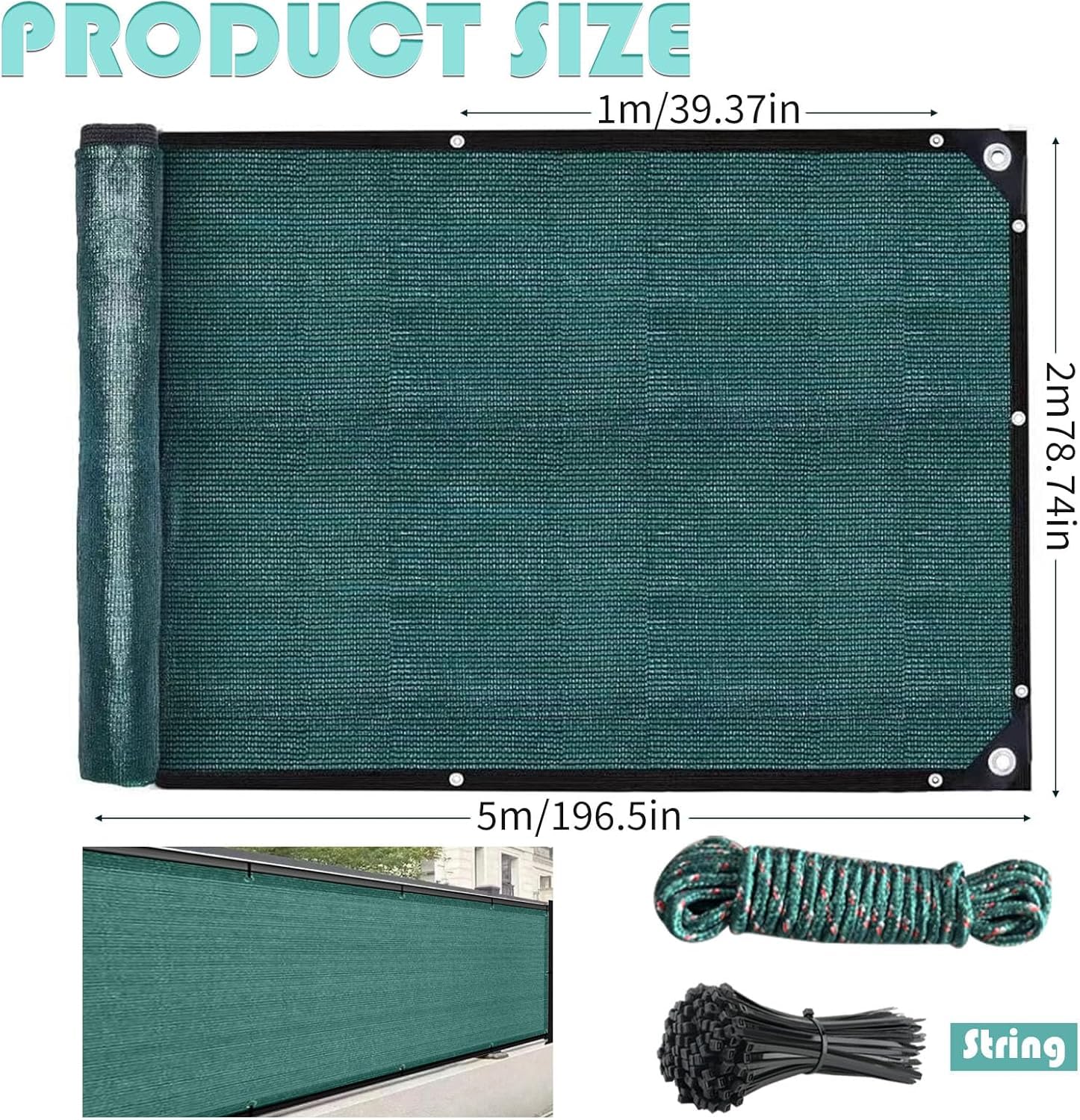 ToKinCen 2mx5m Garden Privacy Netting, Privacy Fence Screening 90% HDPE Outdoor Shading Net - Image 2