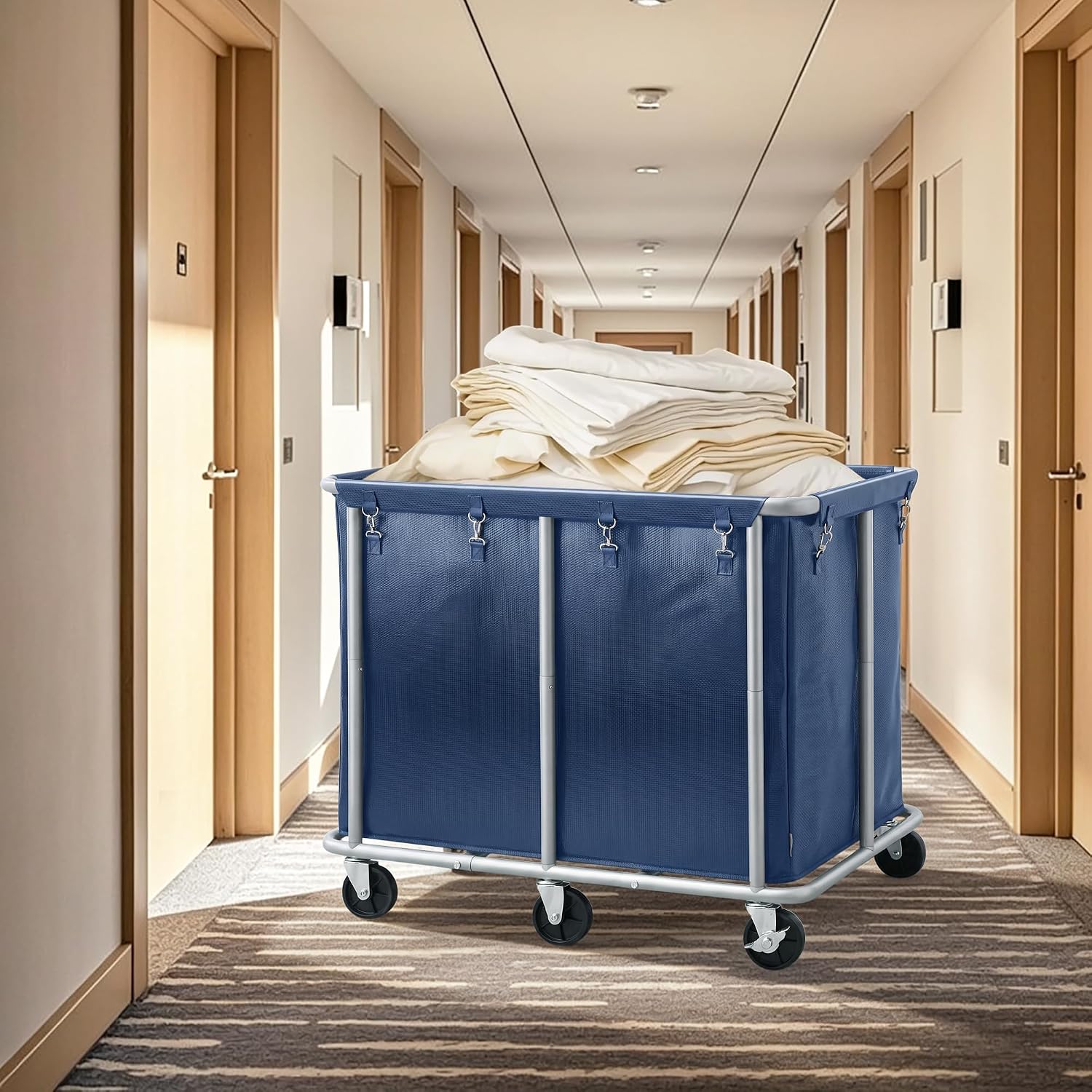 STORAGE MANIAC Commercial Laundry Cart with Wheels, 420L Blue