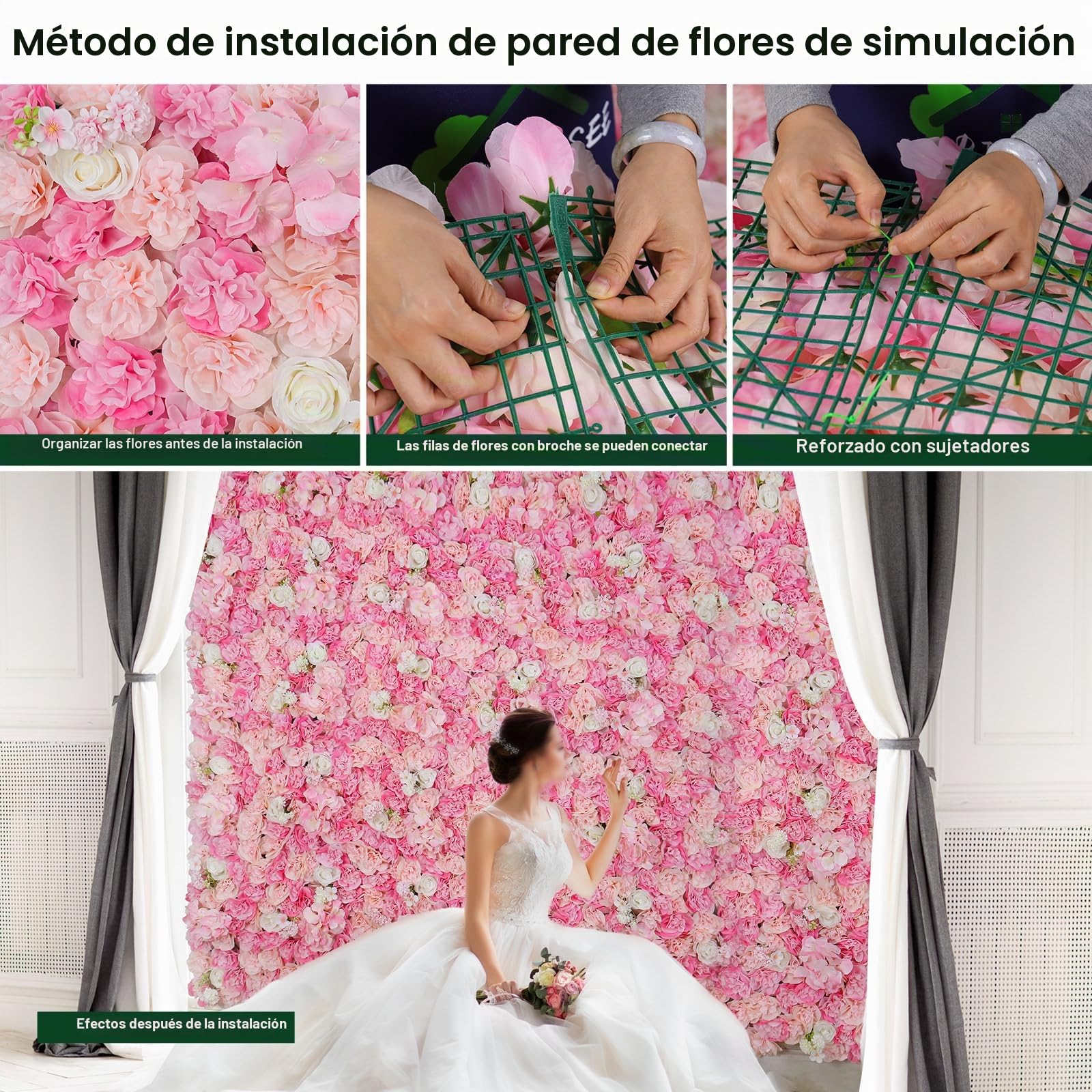 Fondo de Pared con Flores, 6 Unidades, 42 x 42 cm, Flores Artificiales, Seda 3D, Rosa, decoración de Pared para Bodas, escenarios, Fiestas, Fotos, Fondos, decoración del hogar (6, Rosa)