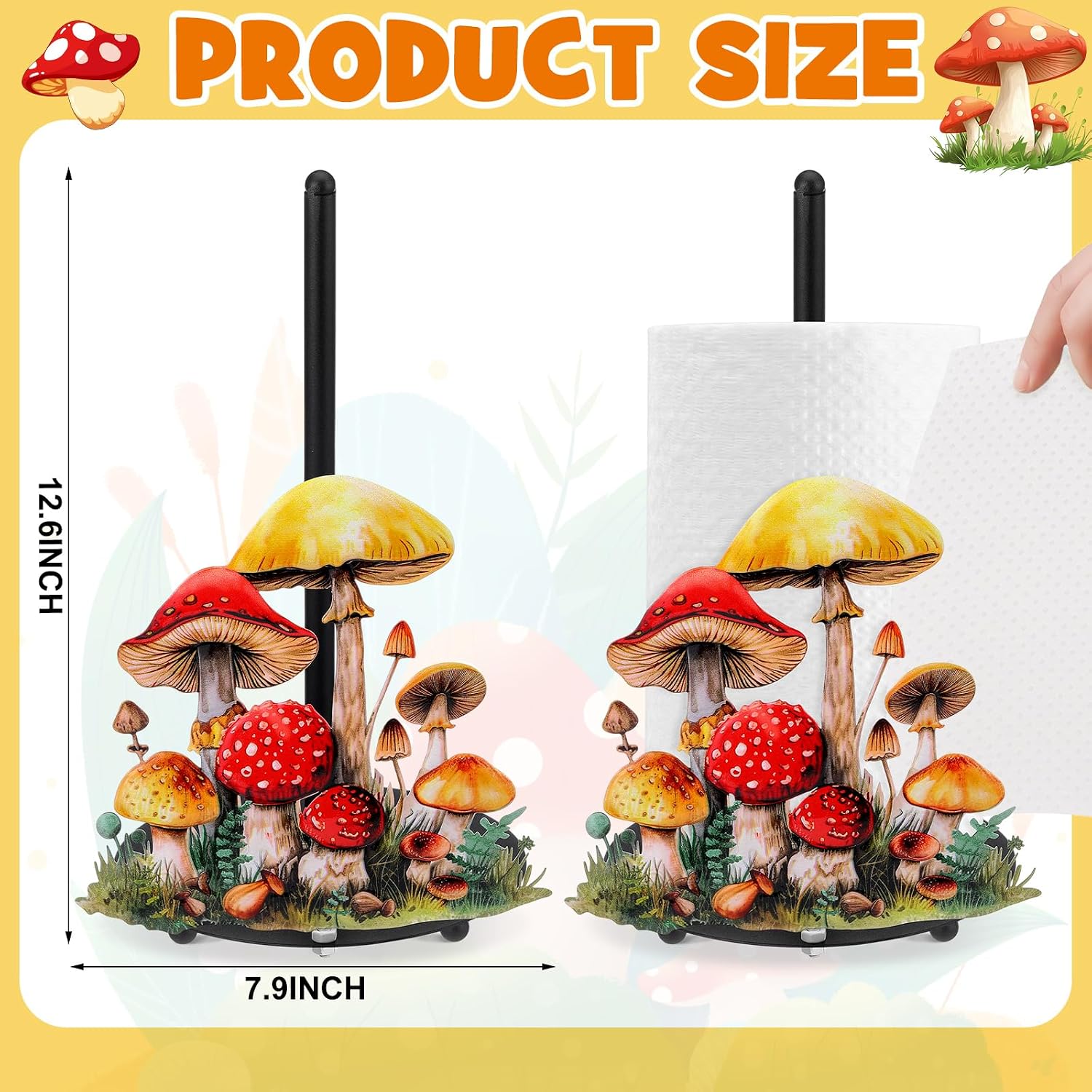 Honeydak Mushroom Paper Towel Holder for Countertop Cute Black Metal Cottagecore Kitchen Decor Accessories Farmhouse Tissue Stand Gifts for Women Home Bathroom Kitchen image 2