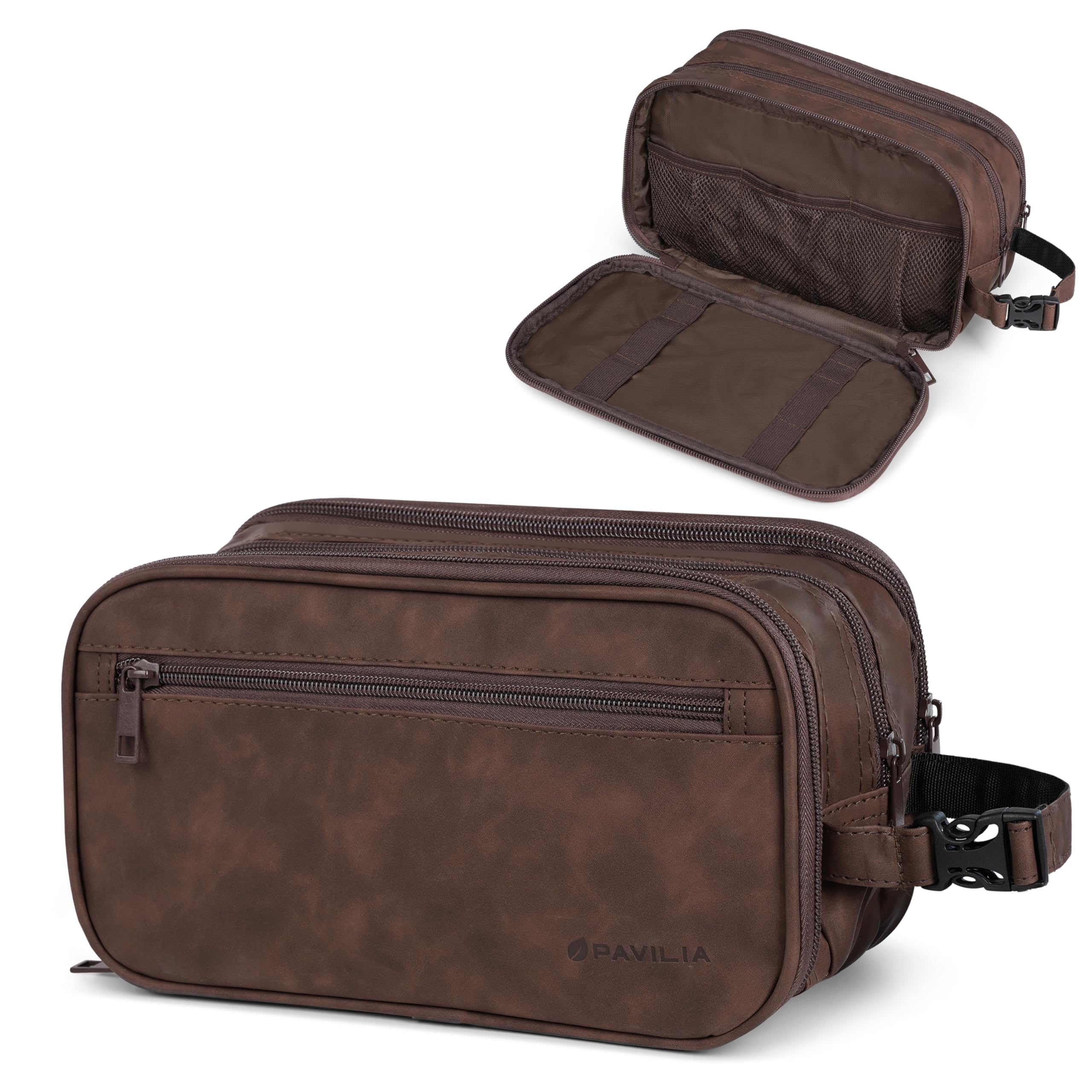 PAVILIA Beauty case da uomo, borsa da viaggio essenziale per rasatura, borsa da viaggio organizer per articoli da toeletta, accessorio per cosmetici, resistente all'acqua, Marrone, One Size, Da