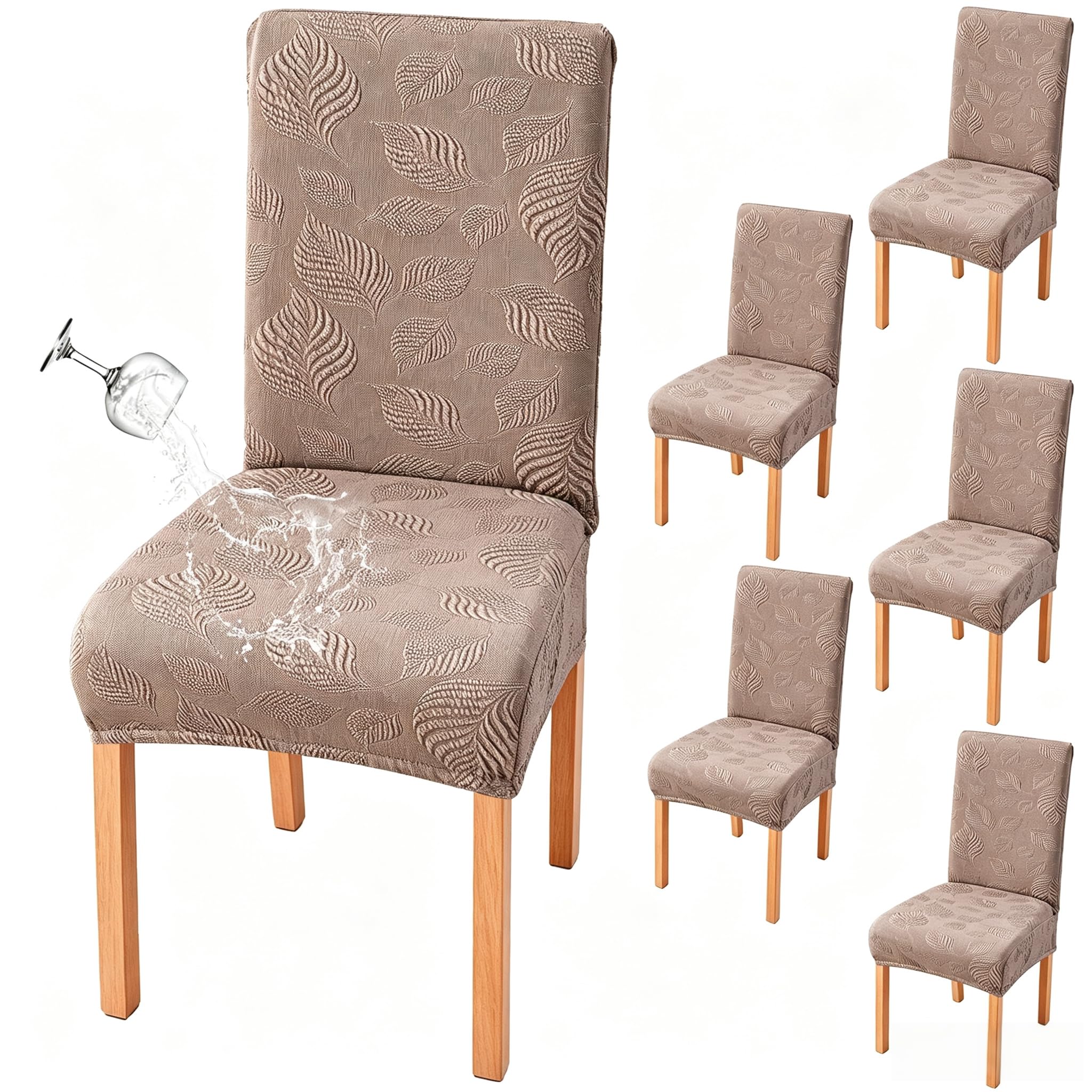 Genina Waterproof Dining Chair Cover Set of 6,Kitchen Chair Cover,Taupe