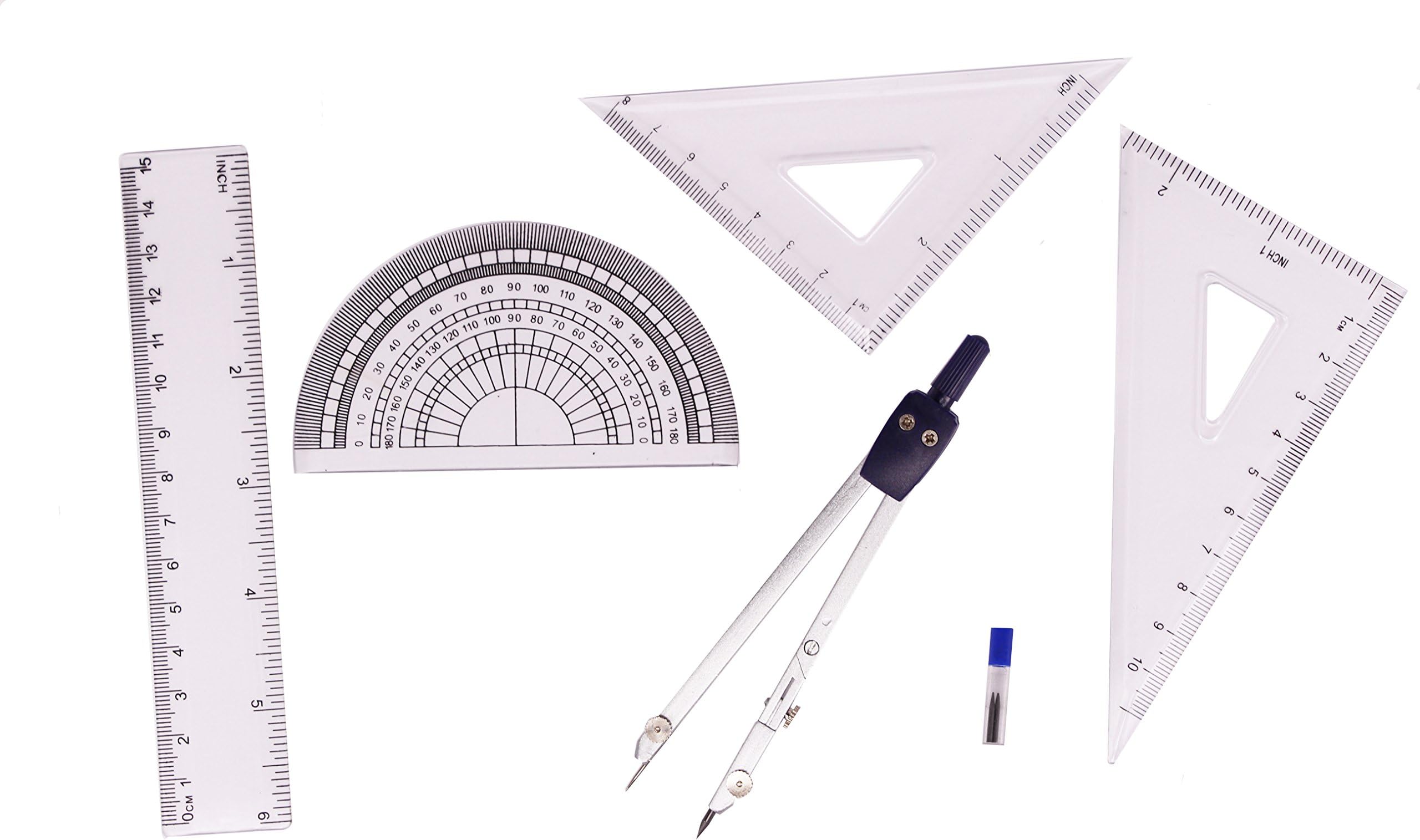 Student Drawing Compass and Ruler Set Geometry Math Tools(Total 5 Pieces)