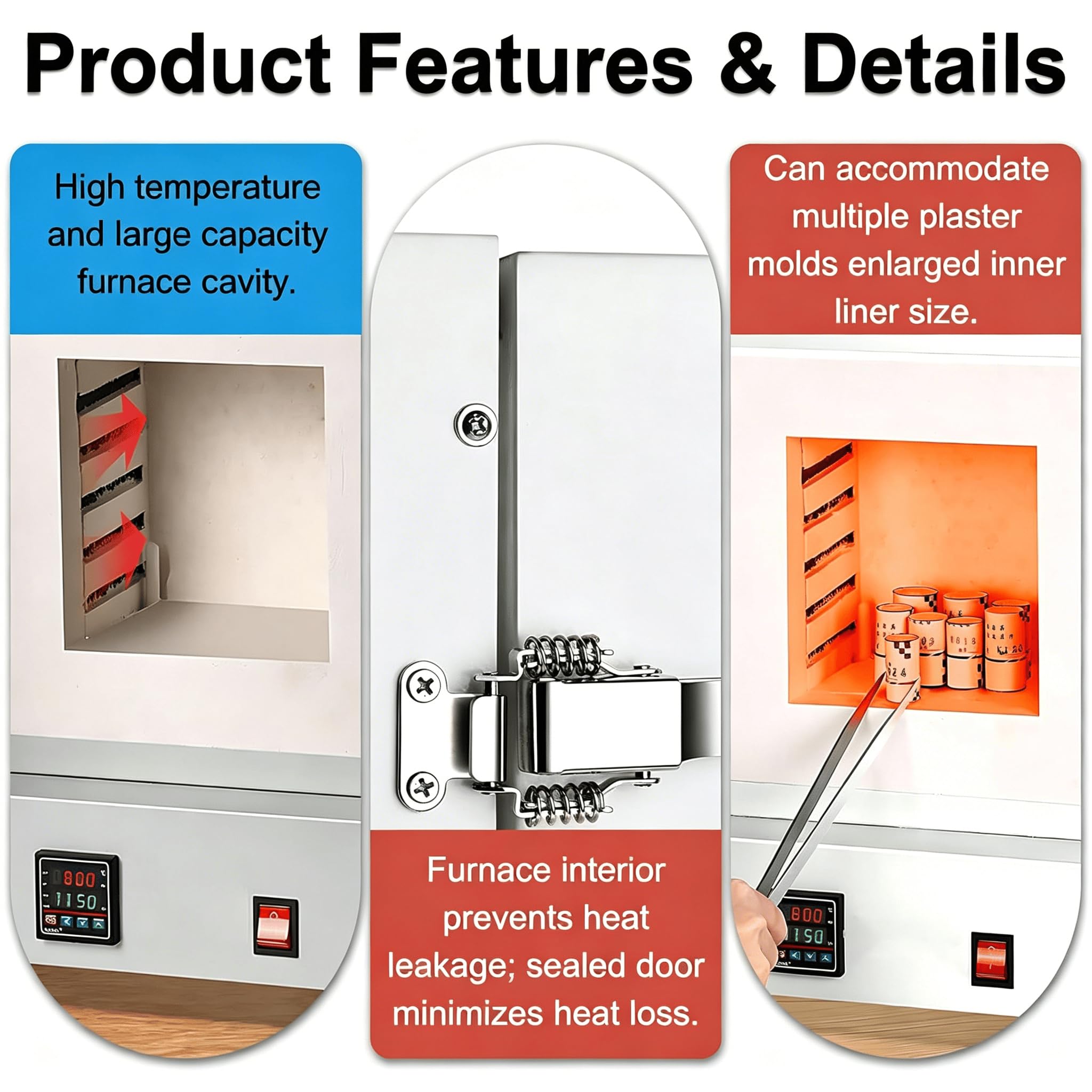 Horno Eléctrico de Alta Temperatura 1150℃ 2000W, Mufla de Laboratorio para Fundición Metales, Joyería, Cerámica y Calcinación Industrial
