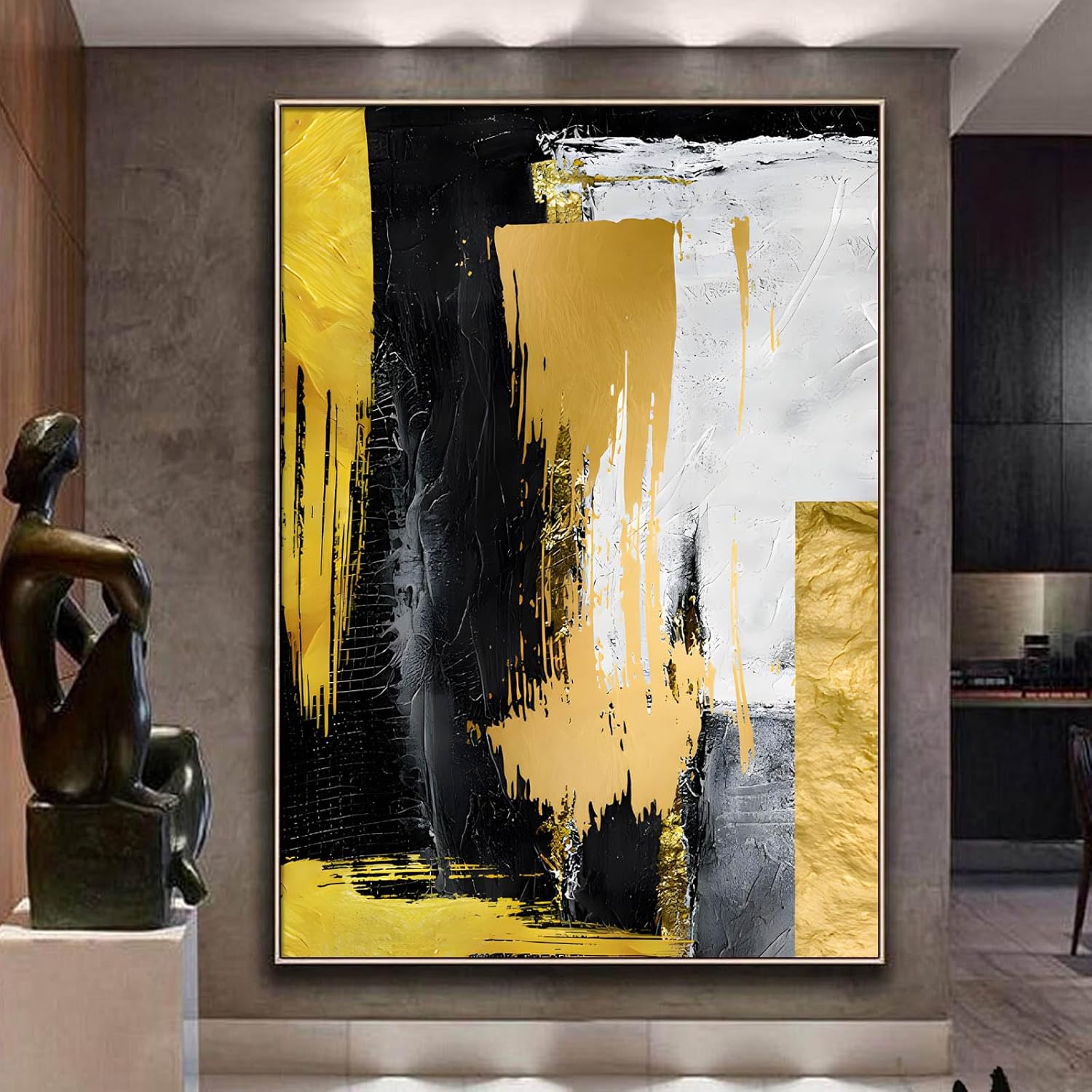 Amazon.com: Black and Gold Canvas Wall Art Gray Black and Gold Wall Art ...