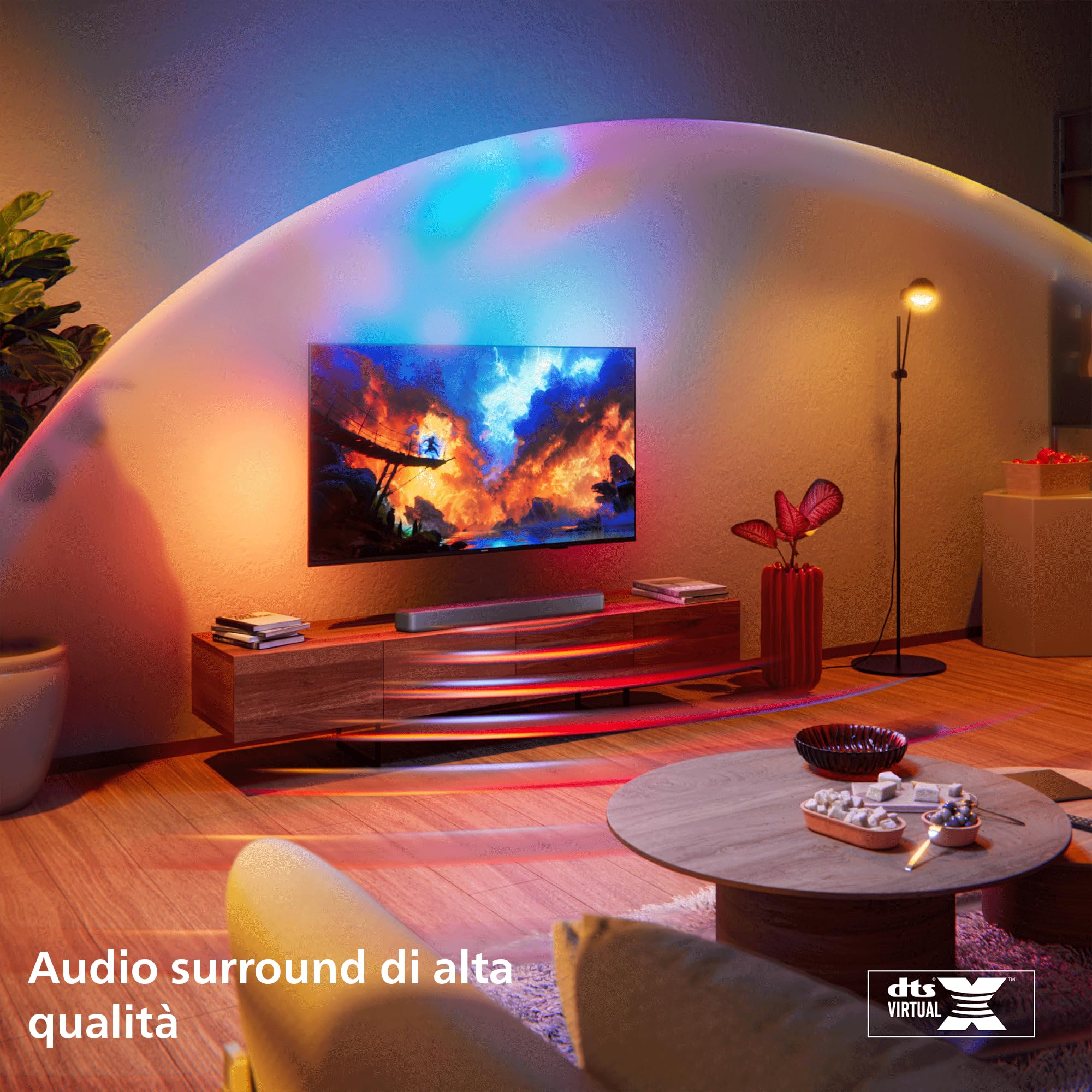 PHILIPS TAB5201 2.0 Soundbar con uscita max 160W, Dolby Digital Plus, DTS Virtual:X, Audio Intellisound AI, Bluetooth LE 5.4, HDMI ARC, Ingresso ottico e USB – Gun Metal
