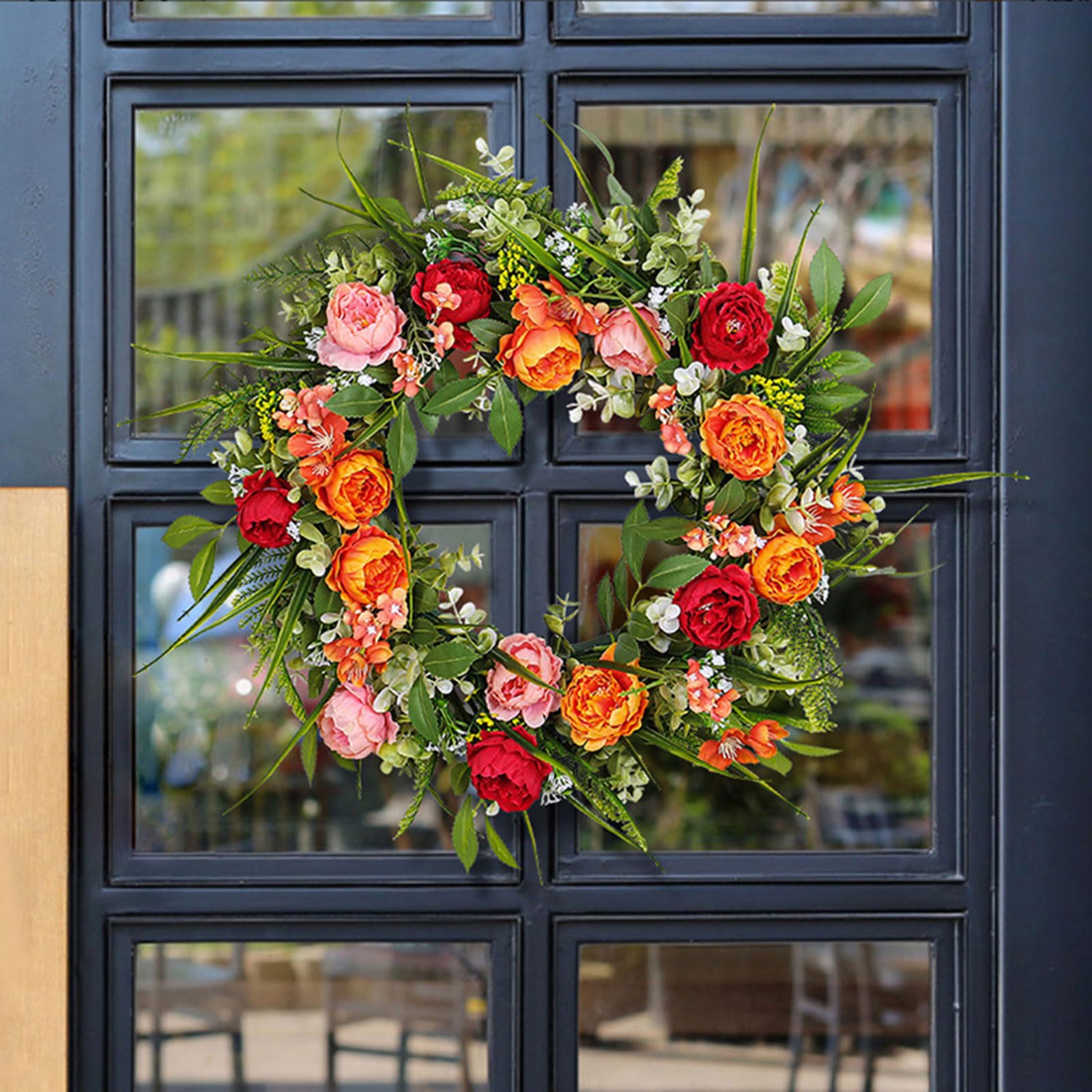 Ghirlanda di peonie artificiali per porta d'ingresso, ghirlanda artificiale primaverile per le vacanze, per parete, festa di nozze, decorazione per la casa, corona primaverile