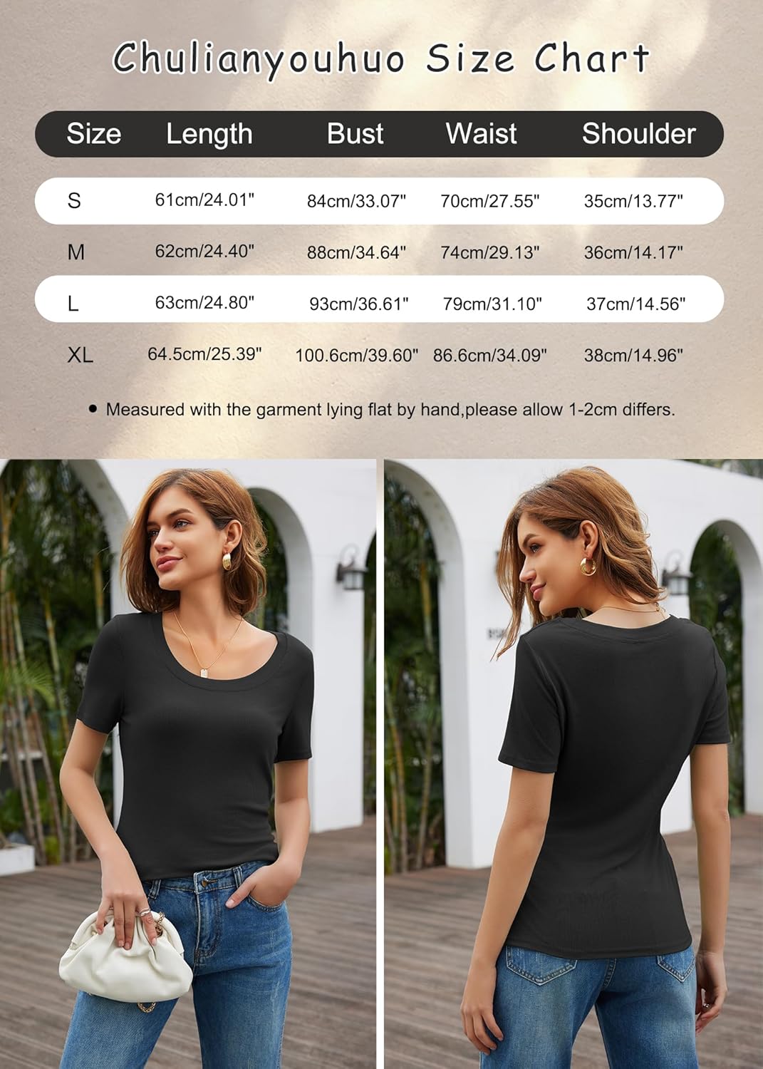 Chulianyouhuo Women's Short Sleeve Scoop Neck Ribbed Knit Fitted Casual Tops Tee Summer Slim Basic Shirts - Image 4