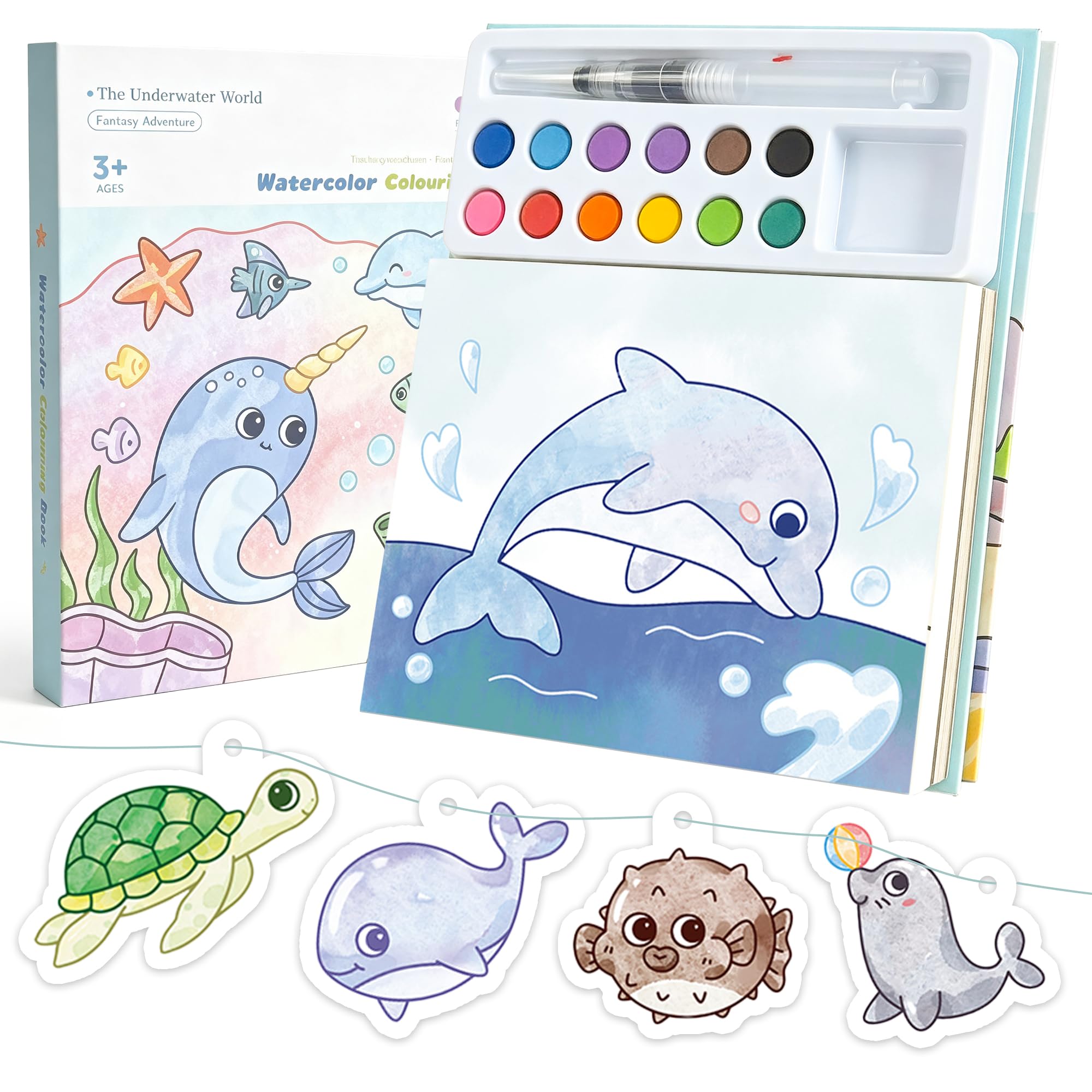 cabaro Colouring Book with 12 Watercolours from 3 Years, 3-in-1 Watercolour