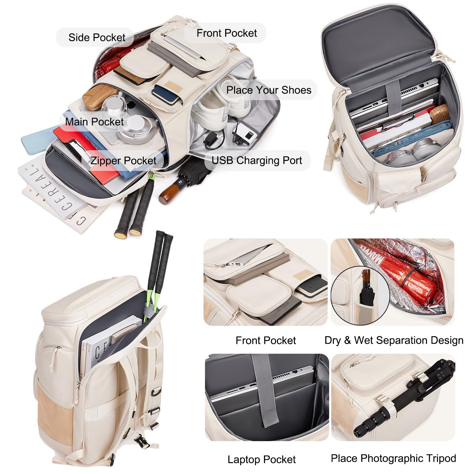 FANDARE Mujer Laptop Mochilas Tipo Casual Bolsa de Equipaje de Mano para avión Hombre Mochila Viaje Ryanair Bolsa Bolso de Mano Mochila de Viaje Gran Capacidad Bolsos Negocio Trabajo Mochila Negro