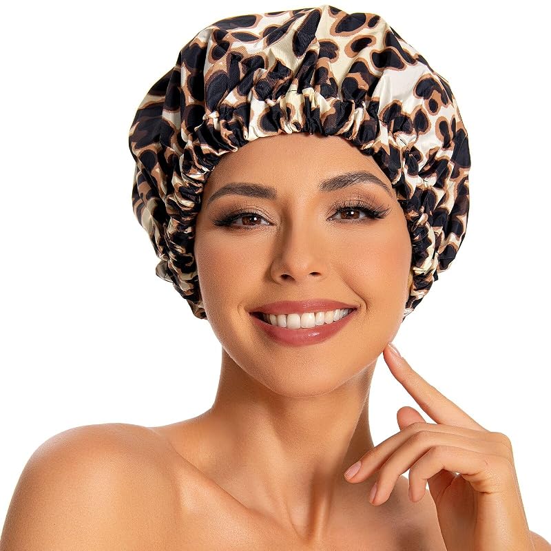 Touca de banho Edoneery reutilizável com estampa Leopard