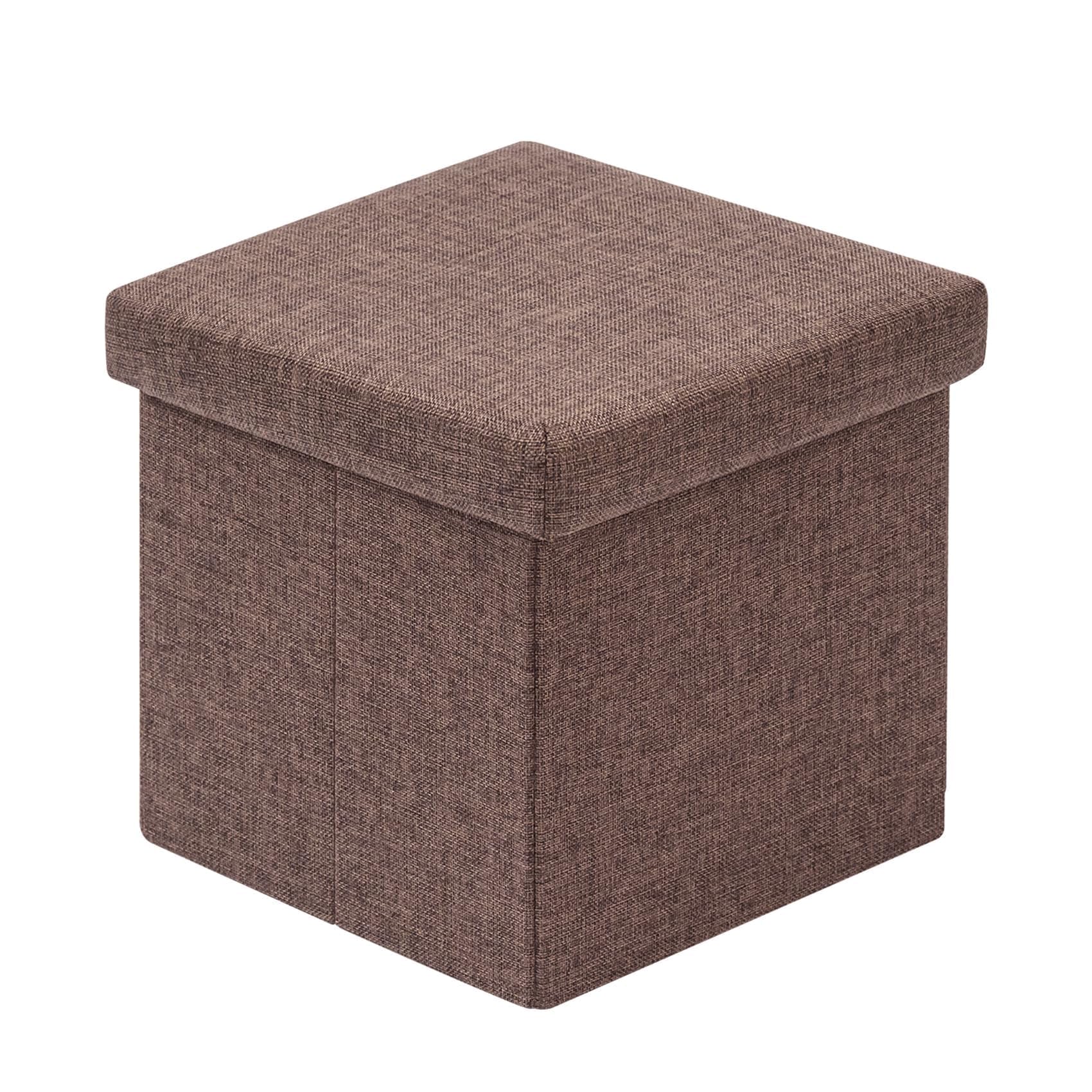 2 Pouf Contenitore Pieghevoli In Ecopelle | Sgabello Con Spazio Storage 32x32cm