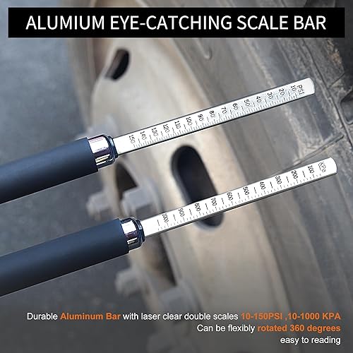 Miniatura 4 de SAFELIFE Medidor de presión de neumáticos de doble cabezal para camiones, 10-150 PSI, medidor de neumáticos de acero inoxidable resistente con