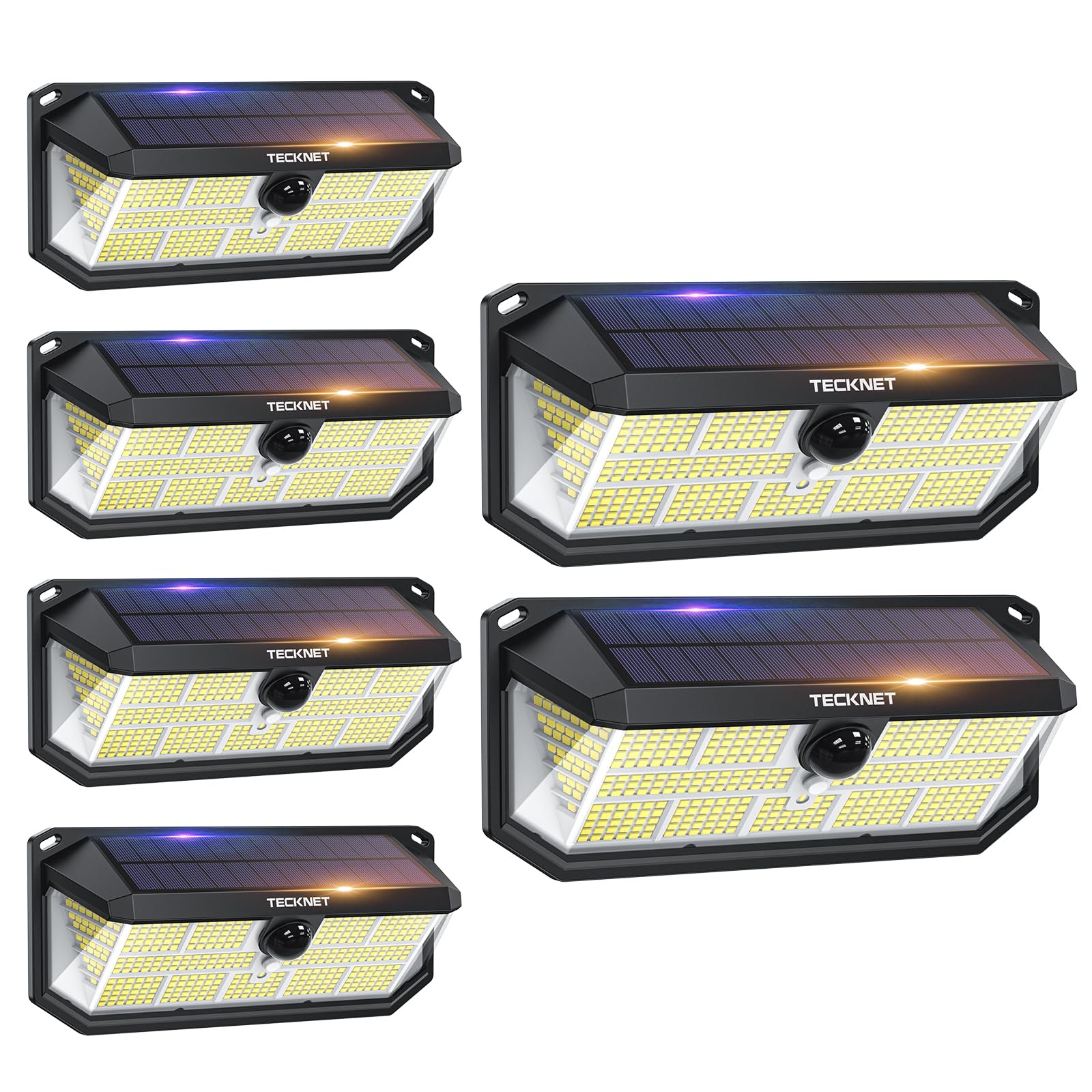 TECKNET 495 LED Solar Lights Outdoor Garden, 120° Detection Security Lights Outdoor Motion Sensor with 1800mAh, IP66 Waterproof, 300° Angle & 3 Modes Outdoor Wall Lights for Fence Garage Yard, 6 PCS
