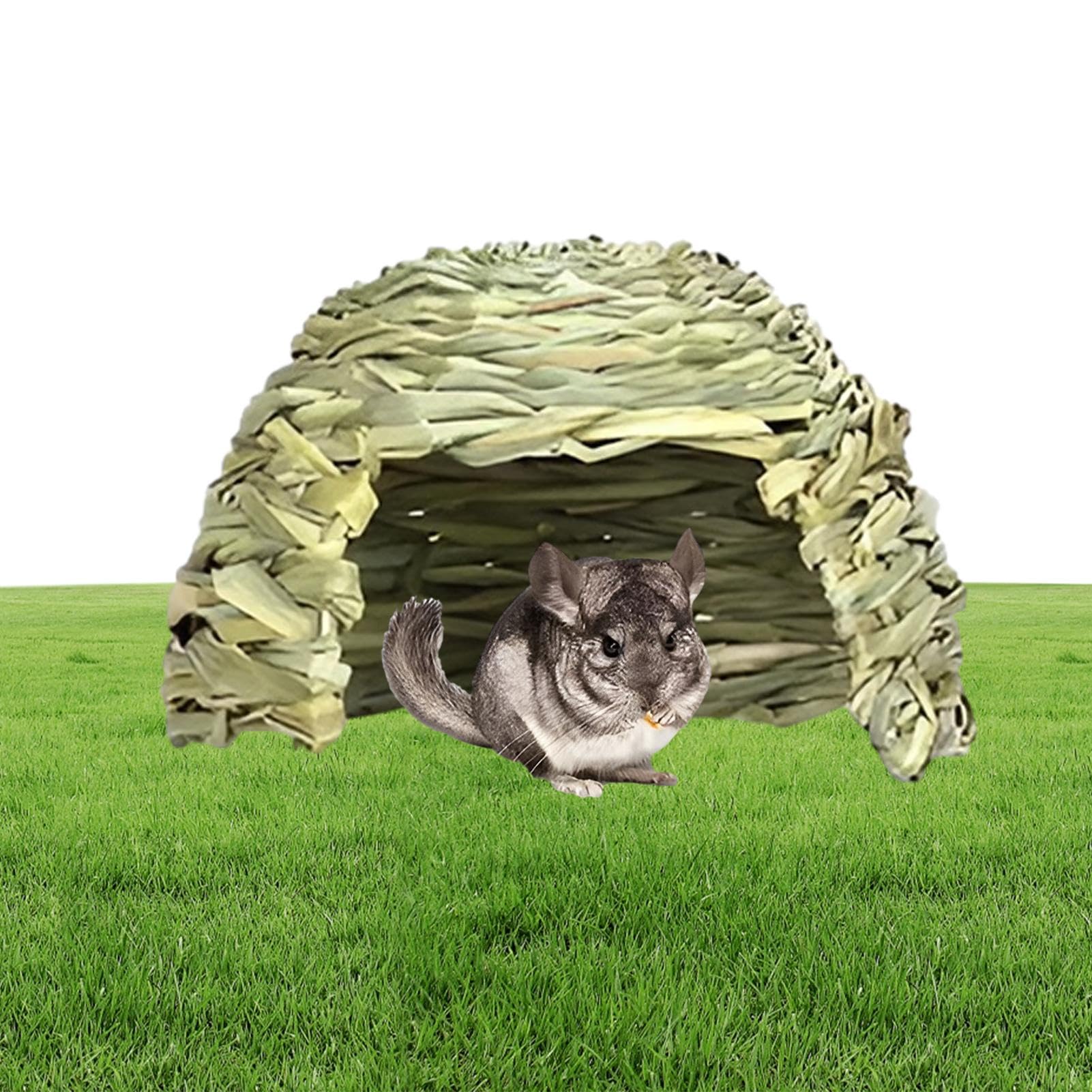 Rabbiit Grass Hideout - Woven Animal Hut, Folding Guinea Pig Hideouts | Small Animal Play Hideaway, Grass Bunny House, Habitat Decor, Hay Bed Playhouse for Chinchillas, Hamsters
