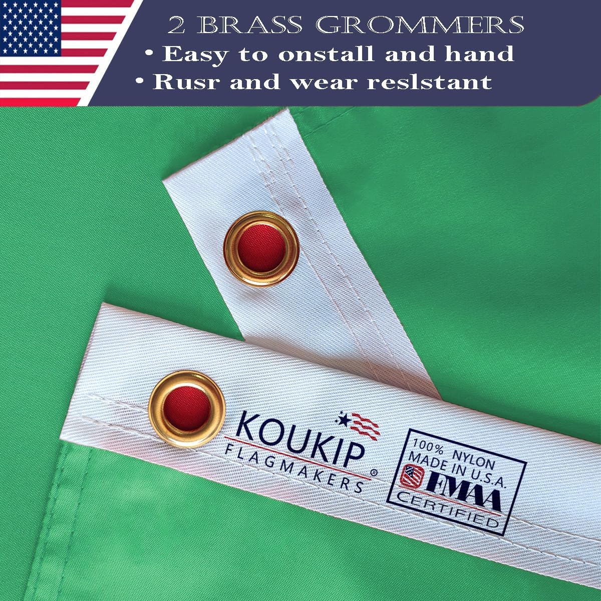Double Sided Ireland Flag 4x6 Made in USA Outdoor Heavy Duty 3 Ply Polyester Irish Flag with White Starting Tape and 2 Brass Grommets - Image 3