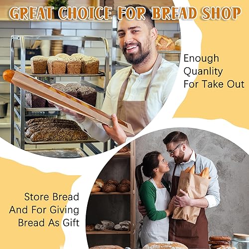 Miniatura 4 de Layhit 300 bolsas de pan de papel con ventana para pan casero, bolsas de pan de papel kraft marrón, bolsas de almacenamiento de pan francés largo,