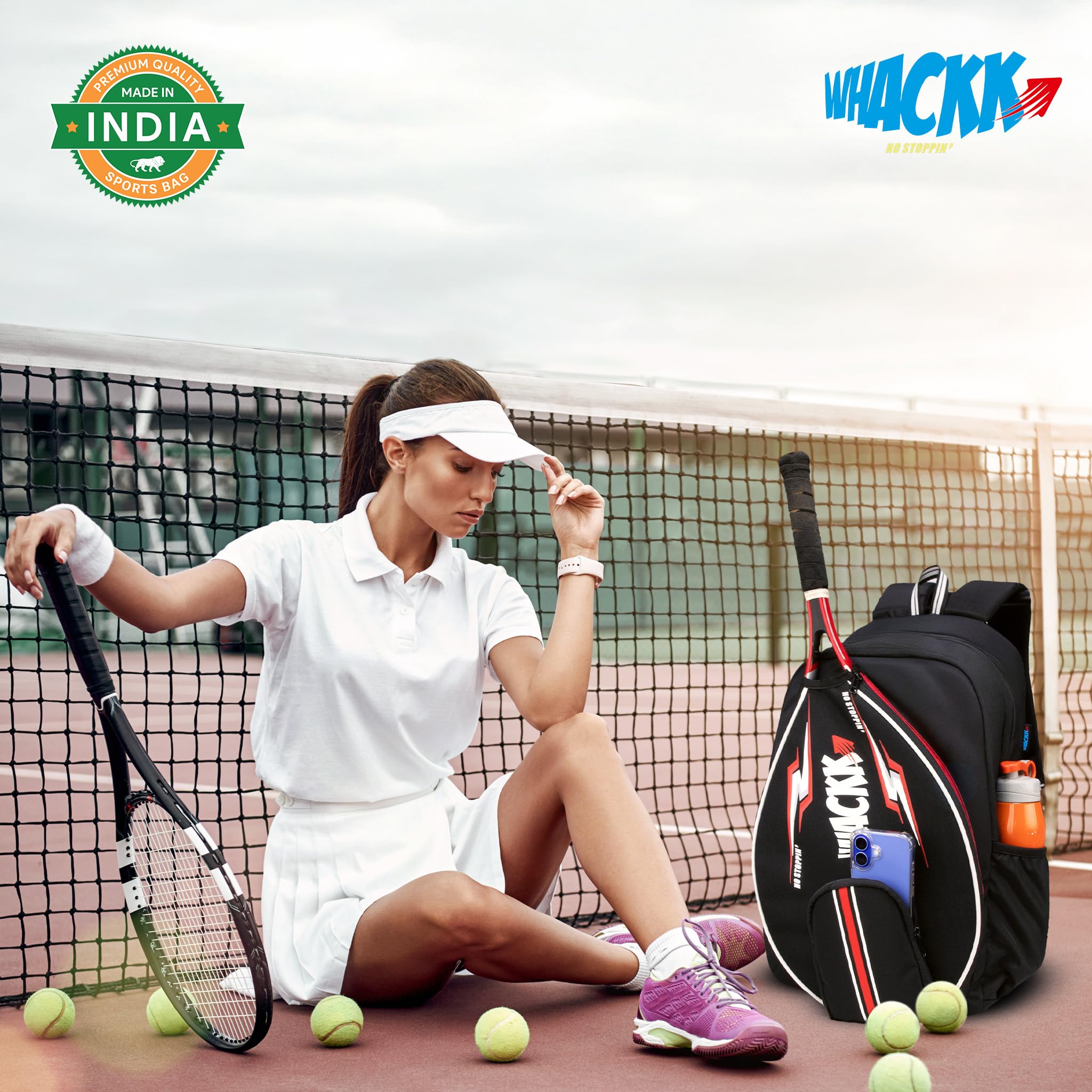 WHACKK DropShot Tennis & Badminton Backpack | Racket Bag with Shoe Compartment & Padded Straps | Unisex Sports Kit Bag for Tennis, Badminton & Squash 1